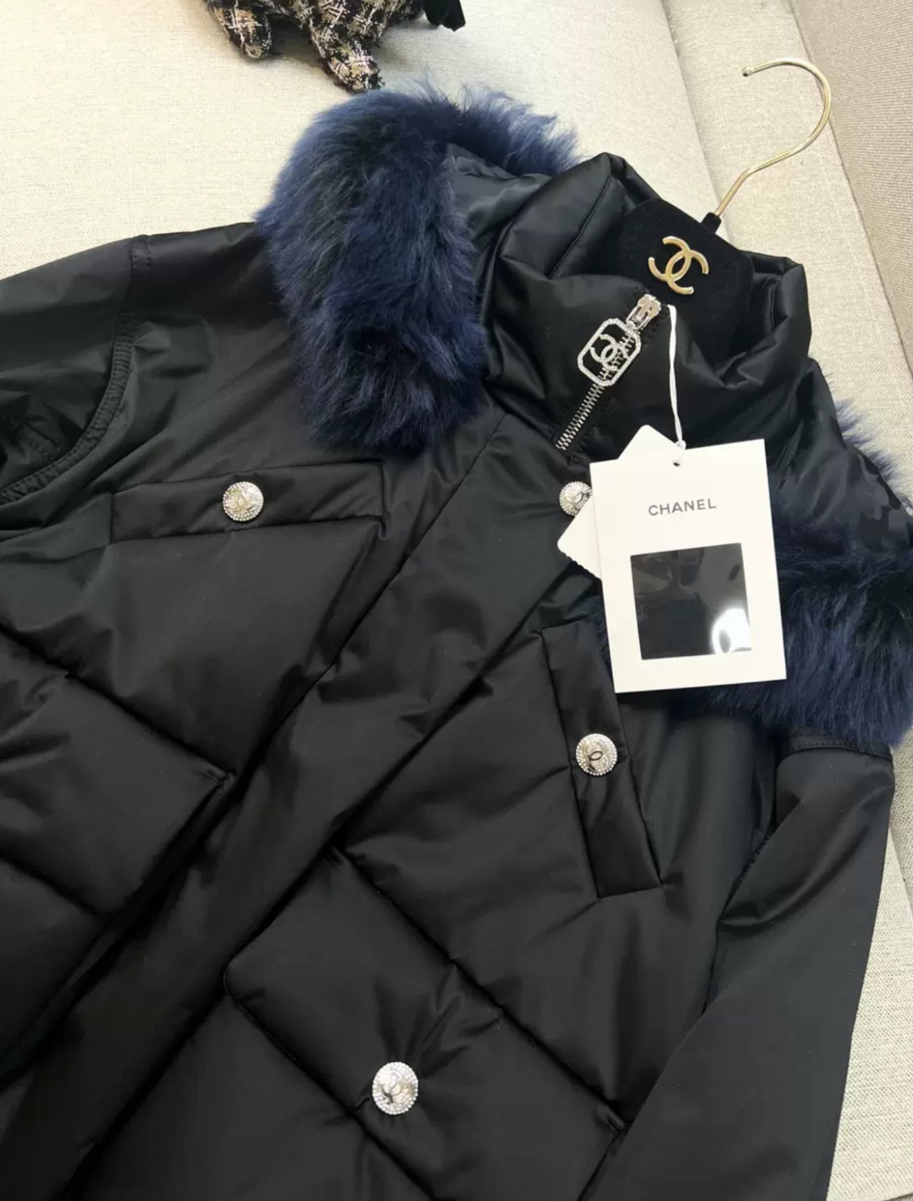 Chanel 23N blue fur down jacket size 40