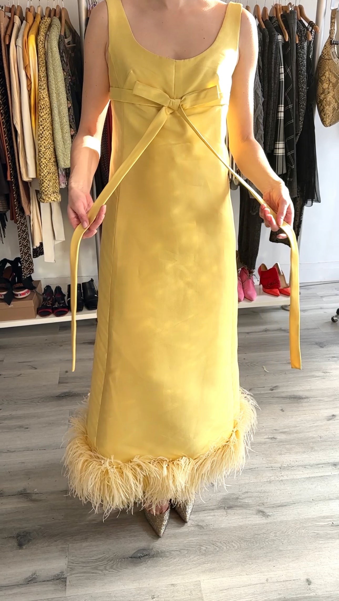 Jean Patou 1960's Yellow Maribou Sleeveless Gown