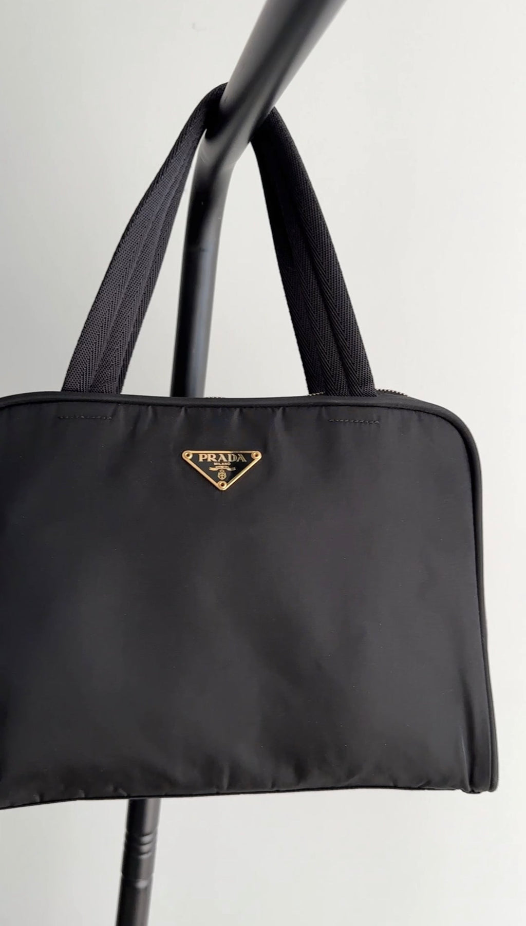 Prada Vintage Black Tessuto Nylon Zip Handbag