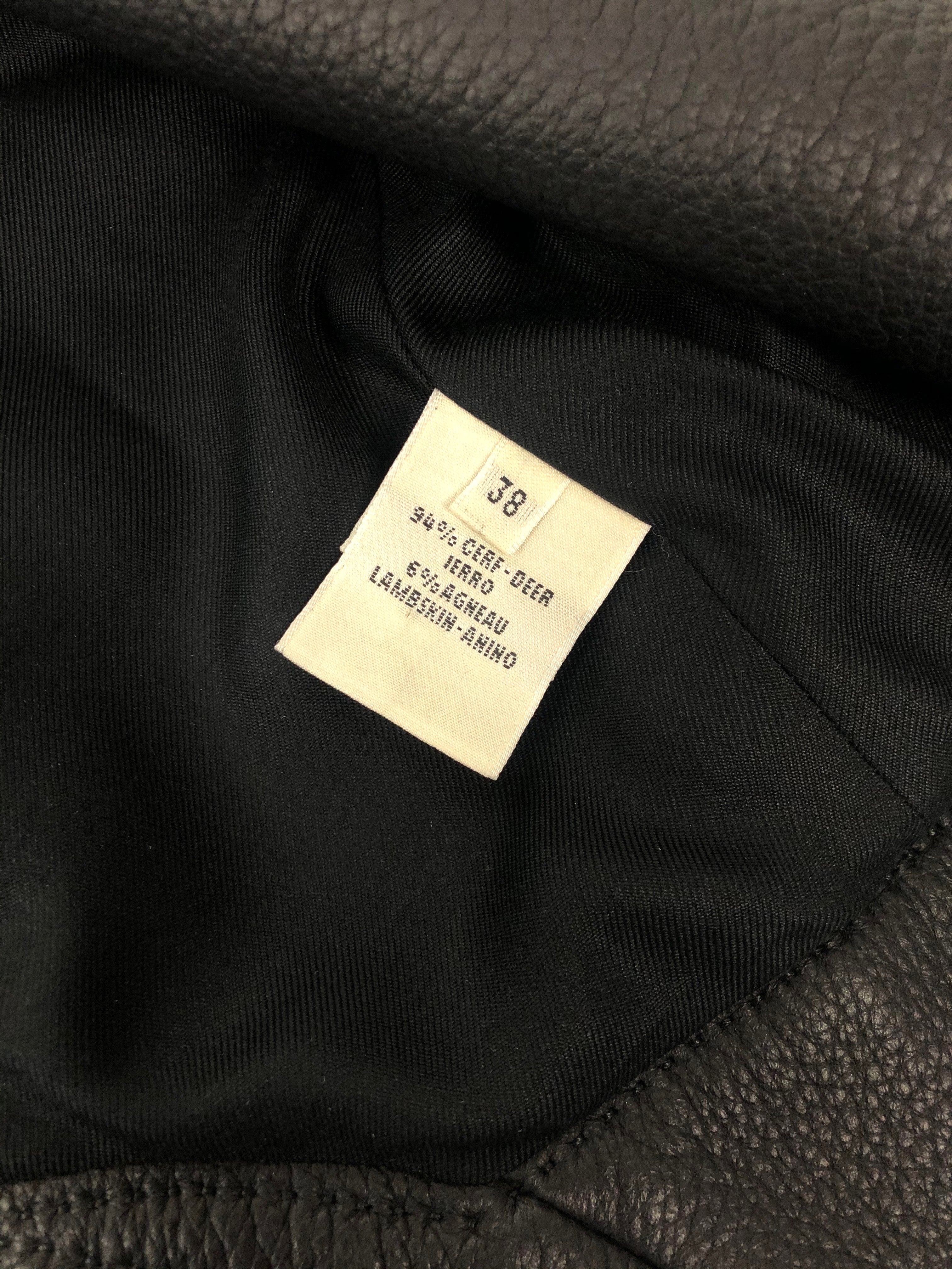Hermes Black Shearling Collar Leather Biker Jacket - FR38 / USA 6