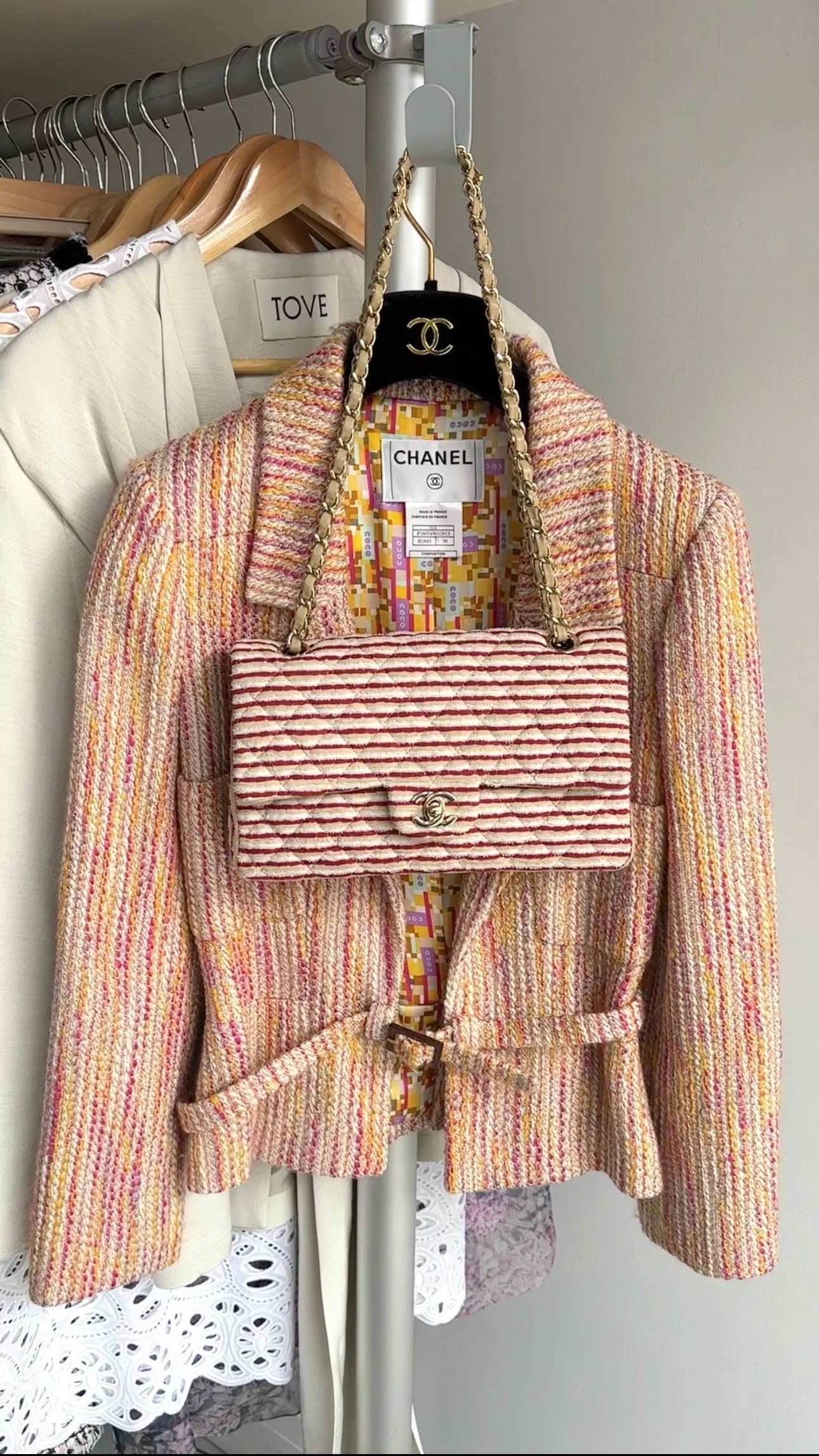 Chanel Fabric Stripe Coco Sailor Medium Classic Double Flap Bag
