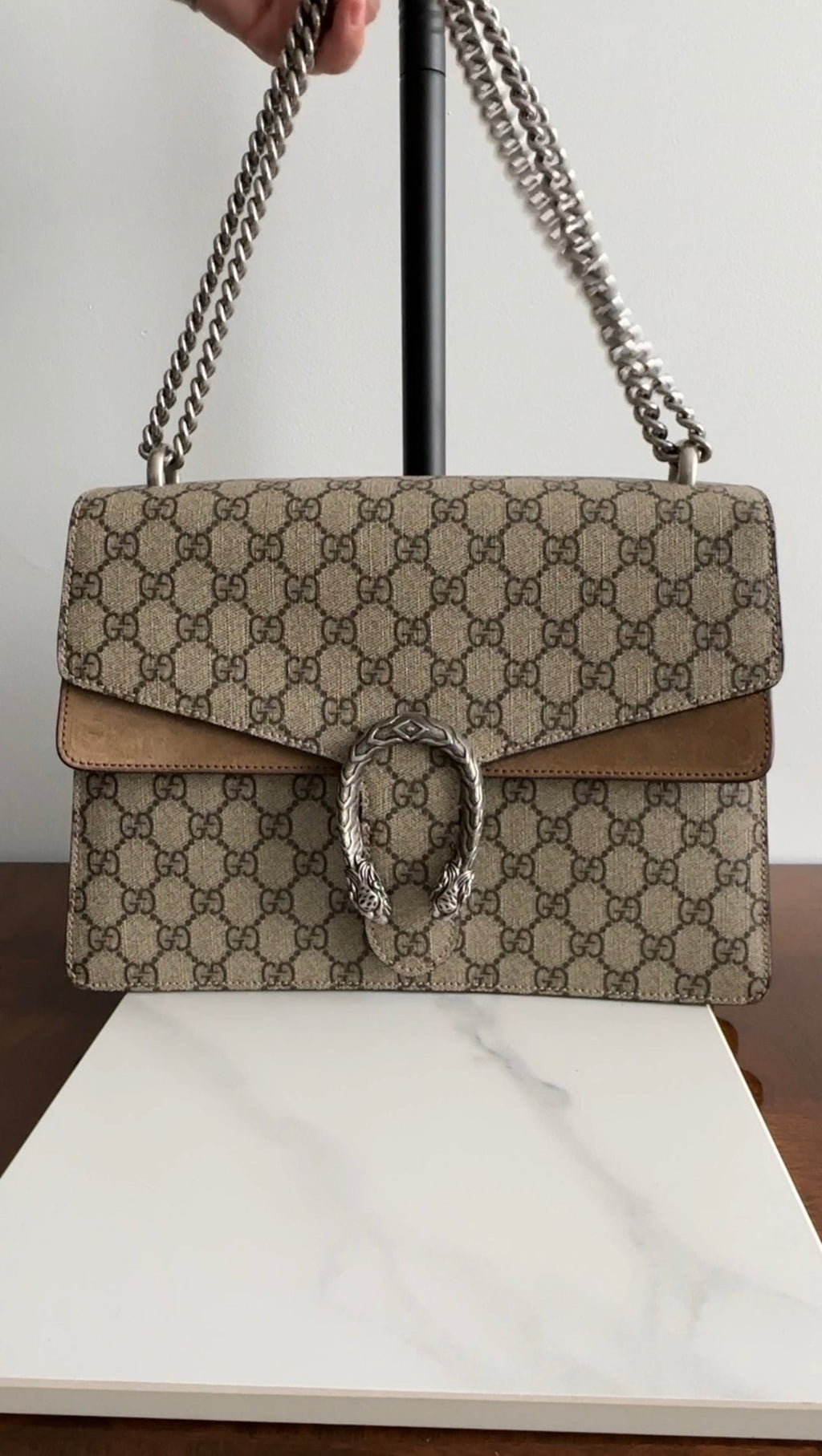 Gucci Monogram Supreme Medium Dionysus Chain Flap Bag