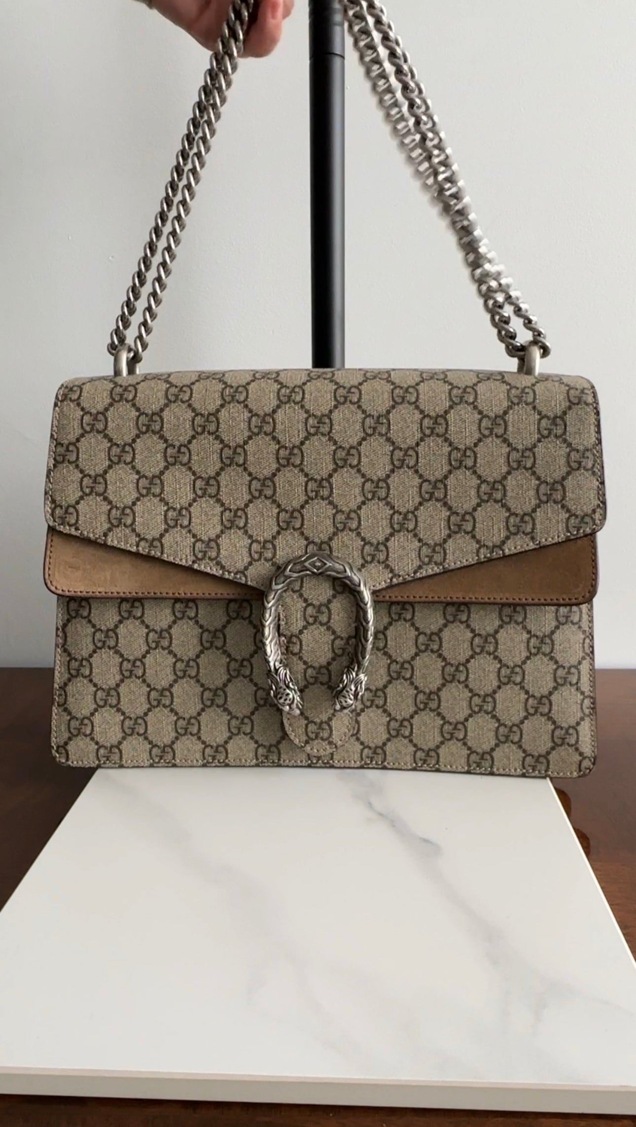 Gucci Monogram Supreme Medium Dionysus Chain Flap Bag