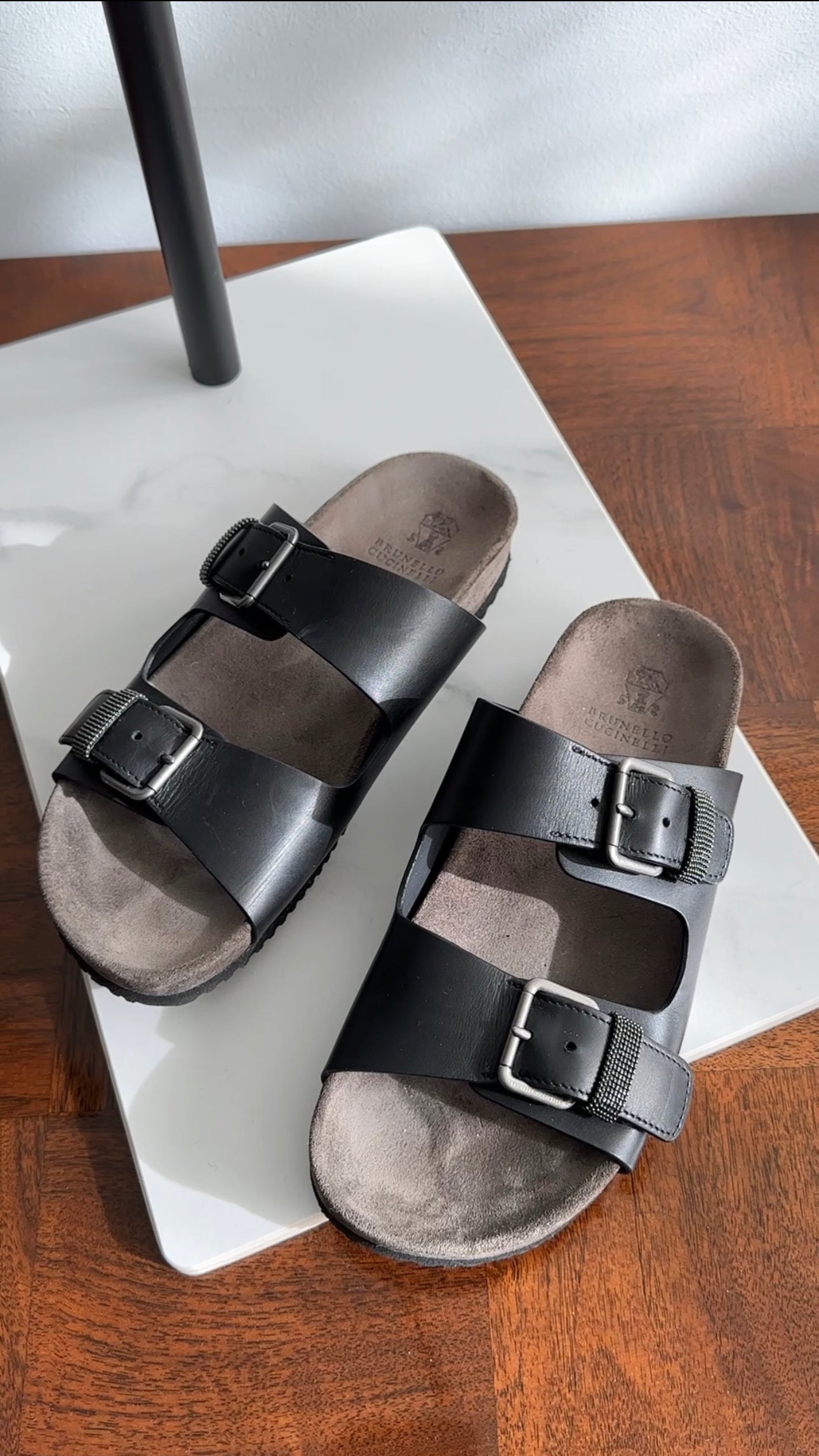 Brunello Cucinelli Charcoal Grey Leather Monili Sandal - 36.5