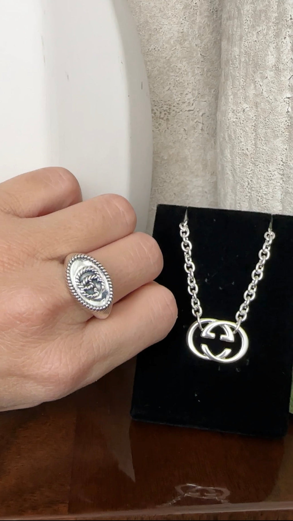 Gucci Sterling Silver GG Signet Ring - USA 9-1/4