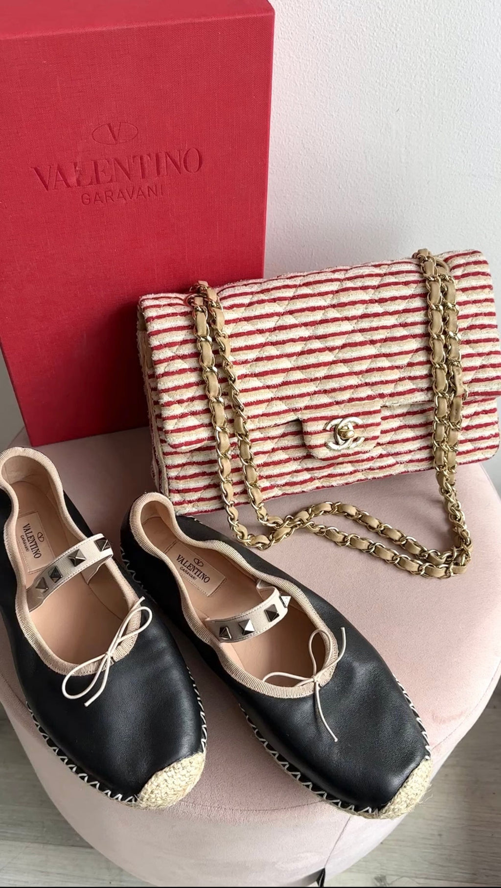 Chanel Fabric Stripe Coco Sailor Medium Classic Double Flap Bag