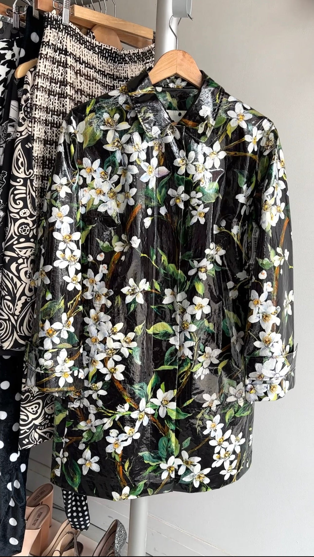 Dolce & Gabbana Black and White Floral Raincoat - S / M