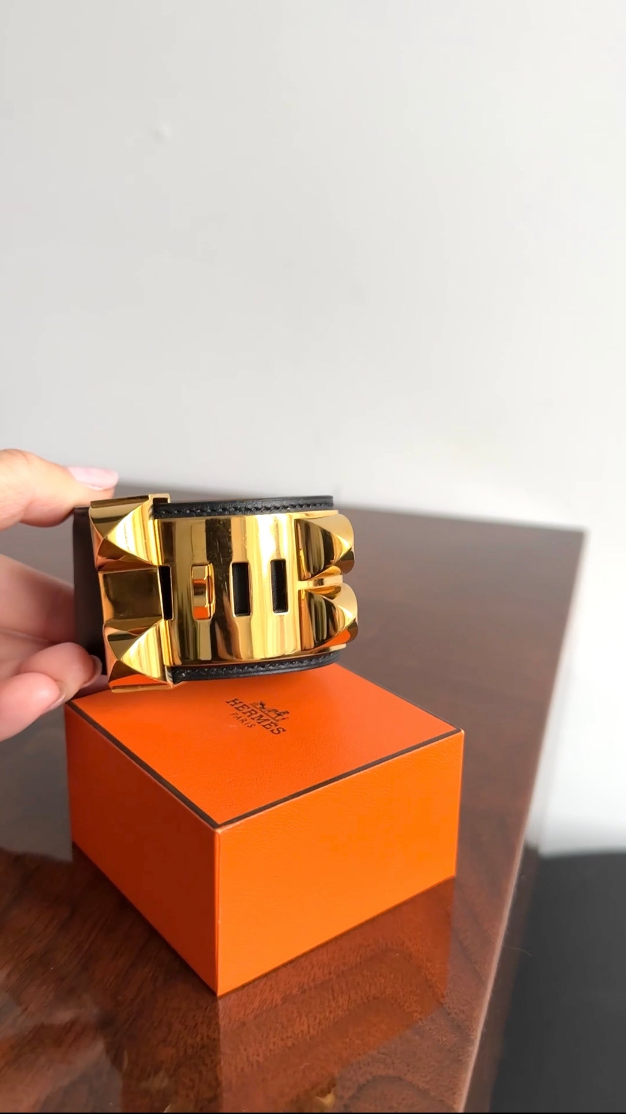 Hermes Collier de Chien CDC Black Leather Cuff Bracelet GHW