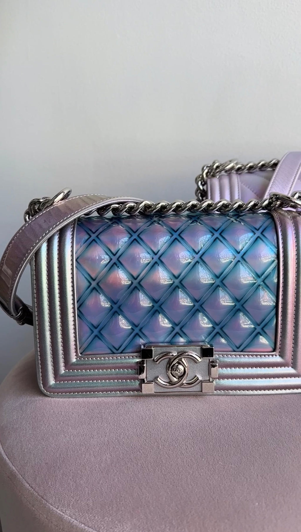 Chanel 18S Lilac Purple Holographic Mermaid Classic Small Boy Flap Bag