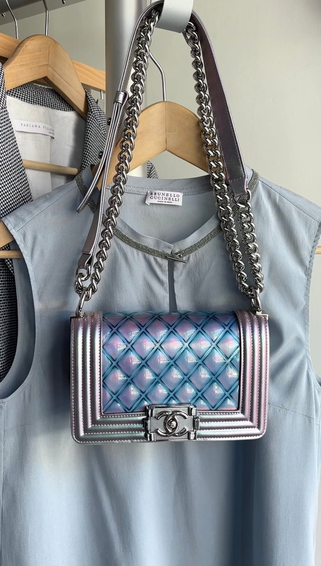 Chanel 18S Lilac Purple Holographic Mermaid Classic Small Boy Flap Bag