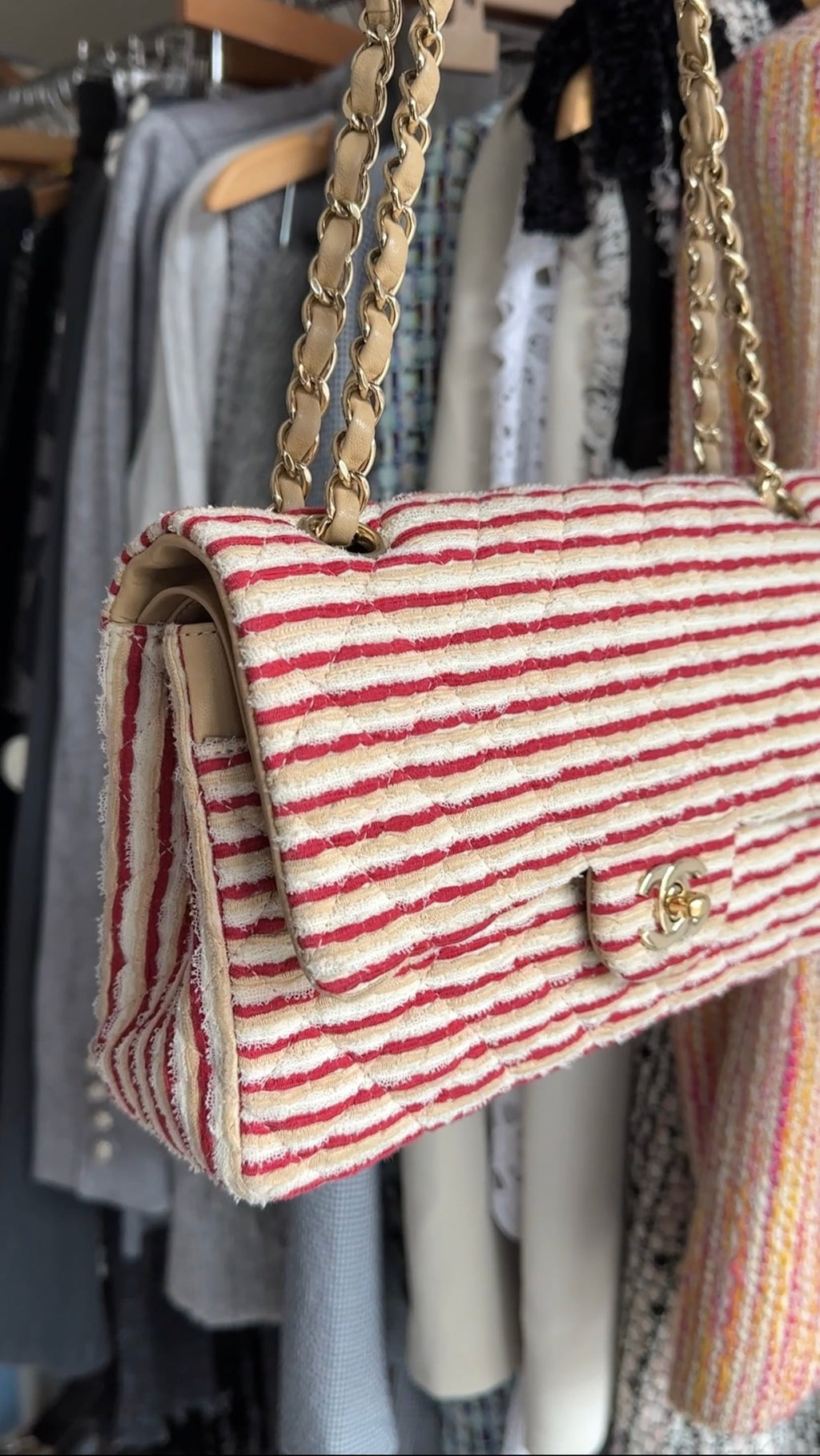 Chanel Fabric Stripe Coco Sailor Medium Classic Double Flap Bag