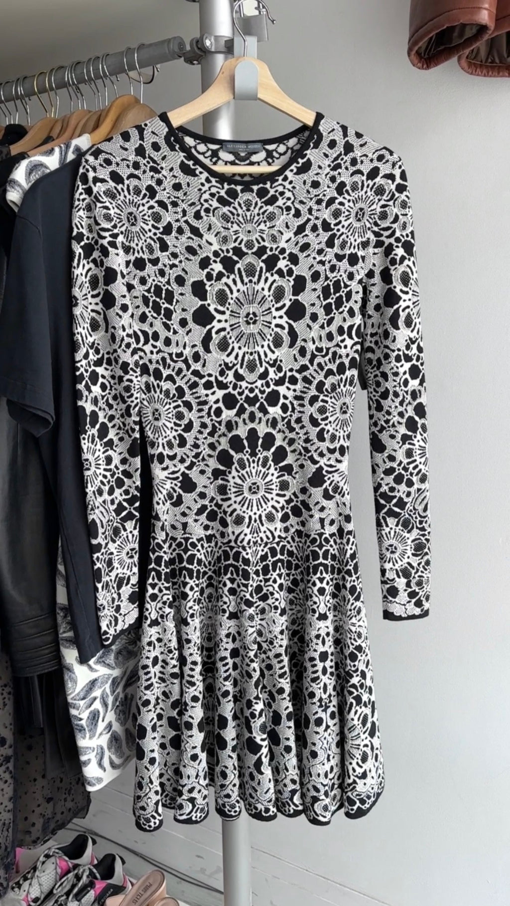 Alexander McQueen Black White Intarsia Knit Skater Dress - S