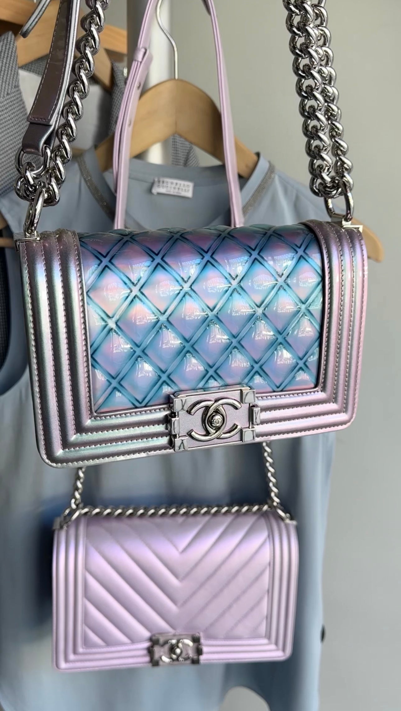 Chanel 18S Lilac Purple Holographic Mermaid Classic Small Boy Flap Bag