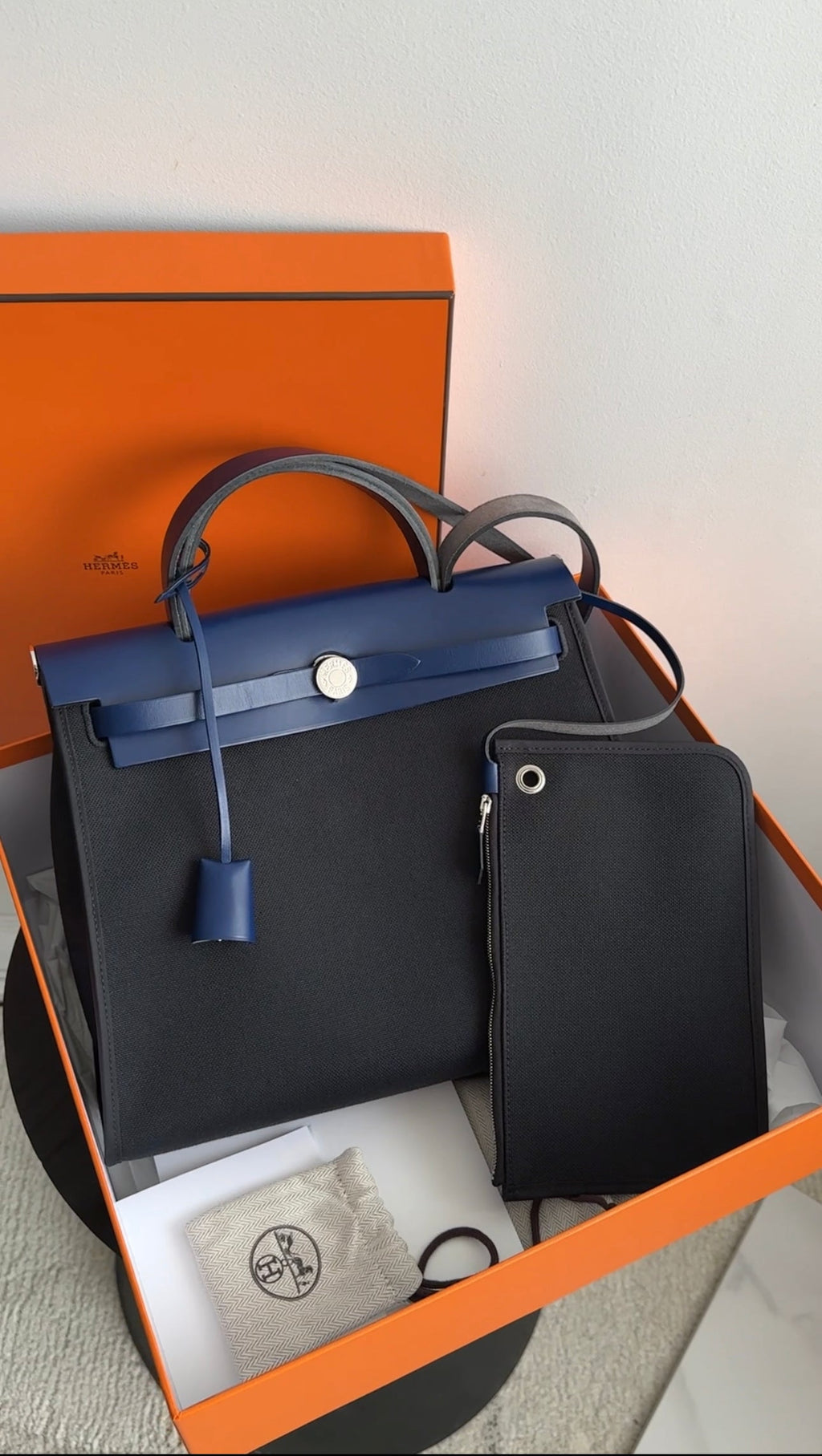 Hermes Blue and Black Herbag Zip 31