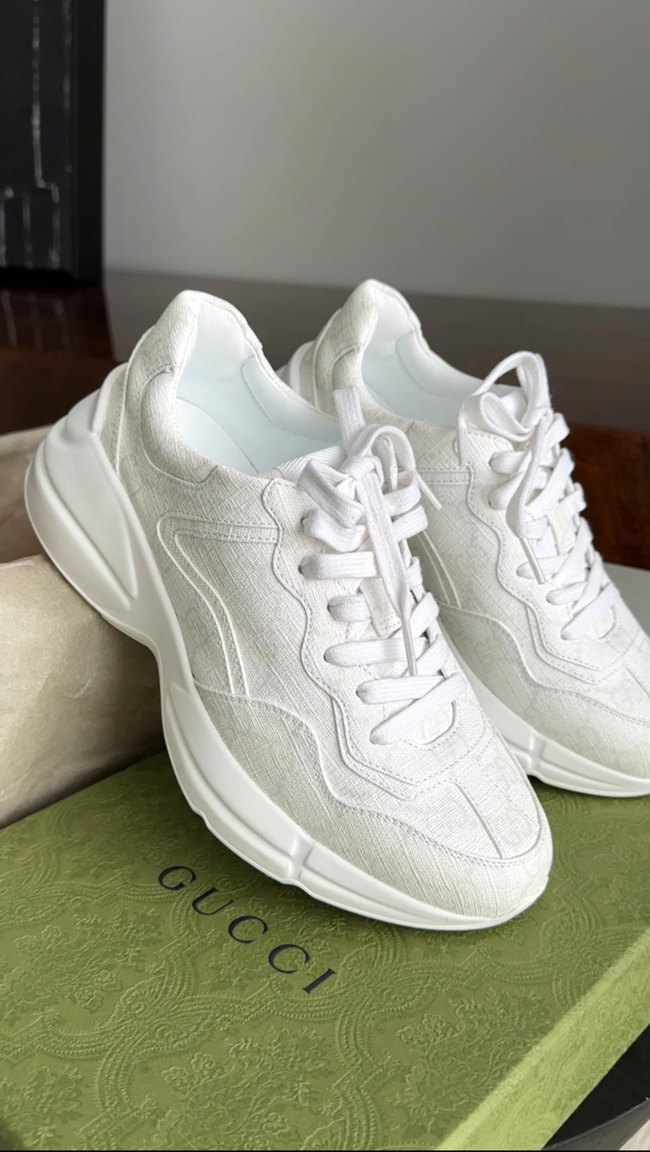 Gucci White Monogram Canvas Rhyton Sneakers - 6
