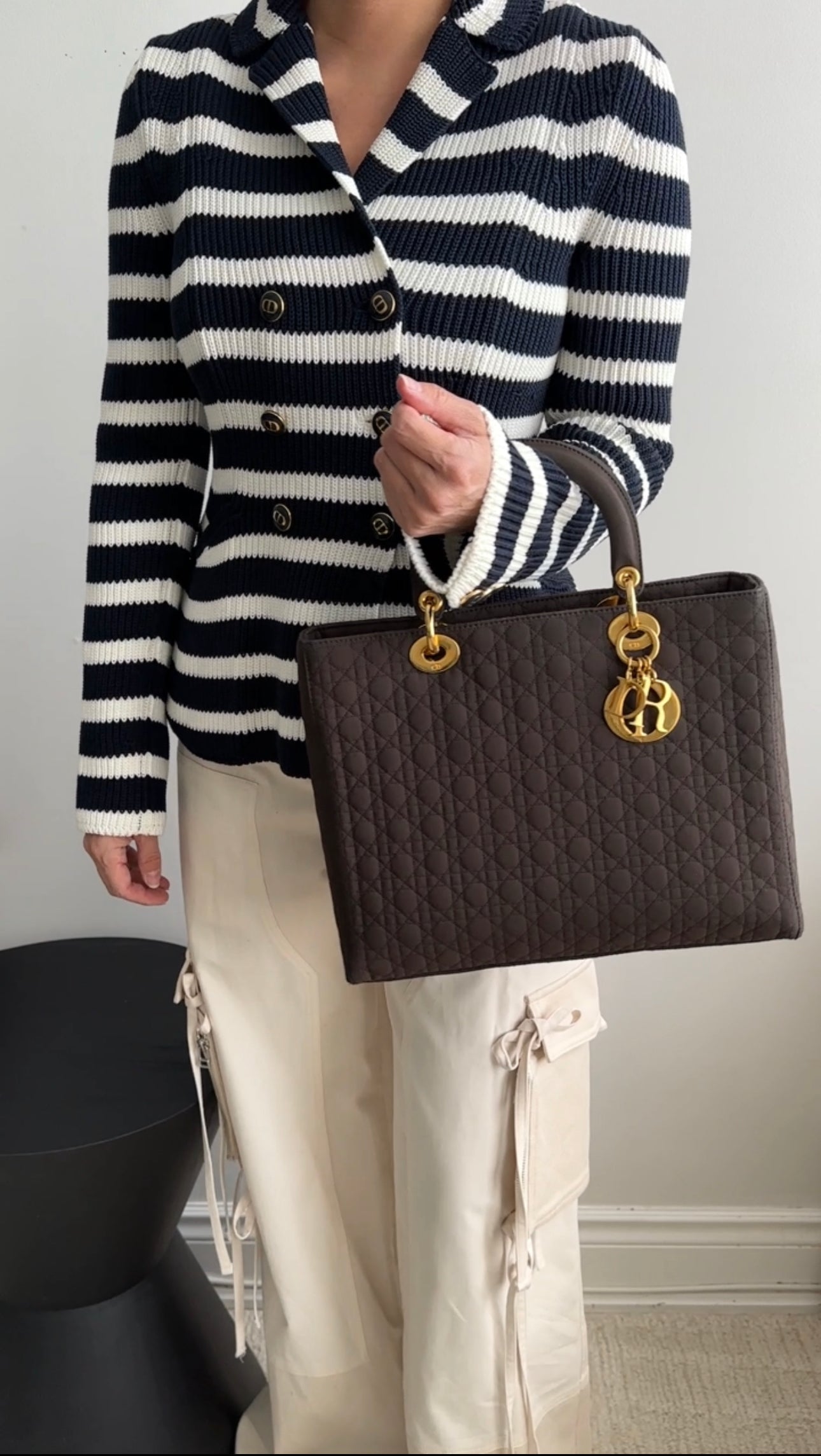 Christian Dior Cotton Stripe Sweater Jacket with CD Buttons - 6 (S/M)