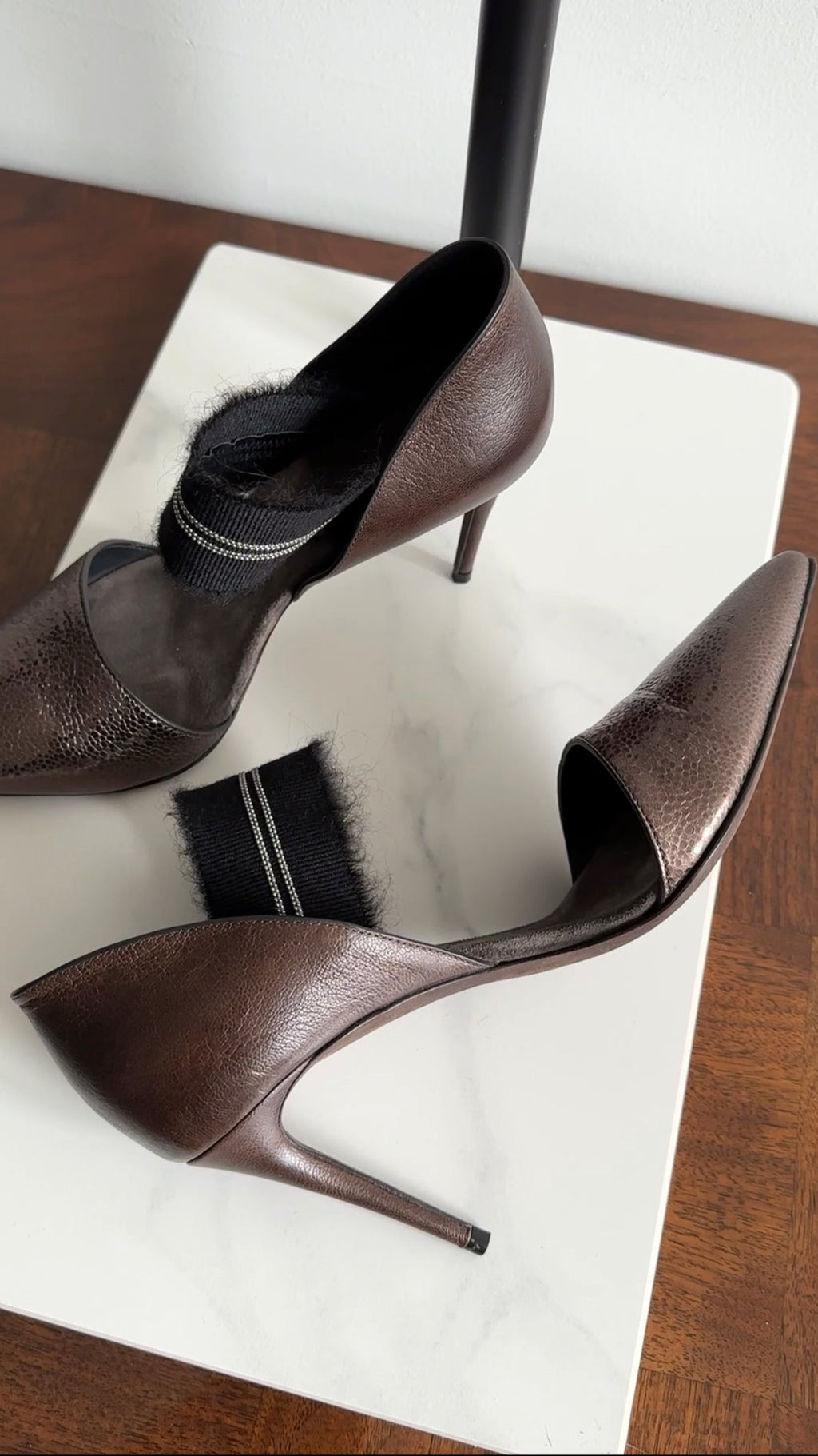 Brunello Cucinelli Brown Leather Monili high Heel D'Orsay Pumps - 36.5