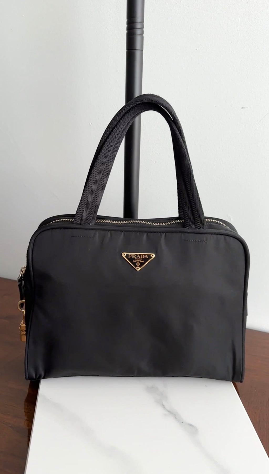Prada Vintage Black Tessuto Nylon Zip Handbag