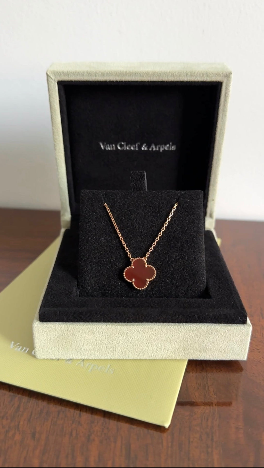 Van Cleef & Arpels 18k Rose Gold Carnelian Vintage Alhambra Pendant Necklace