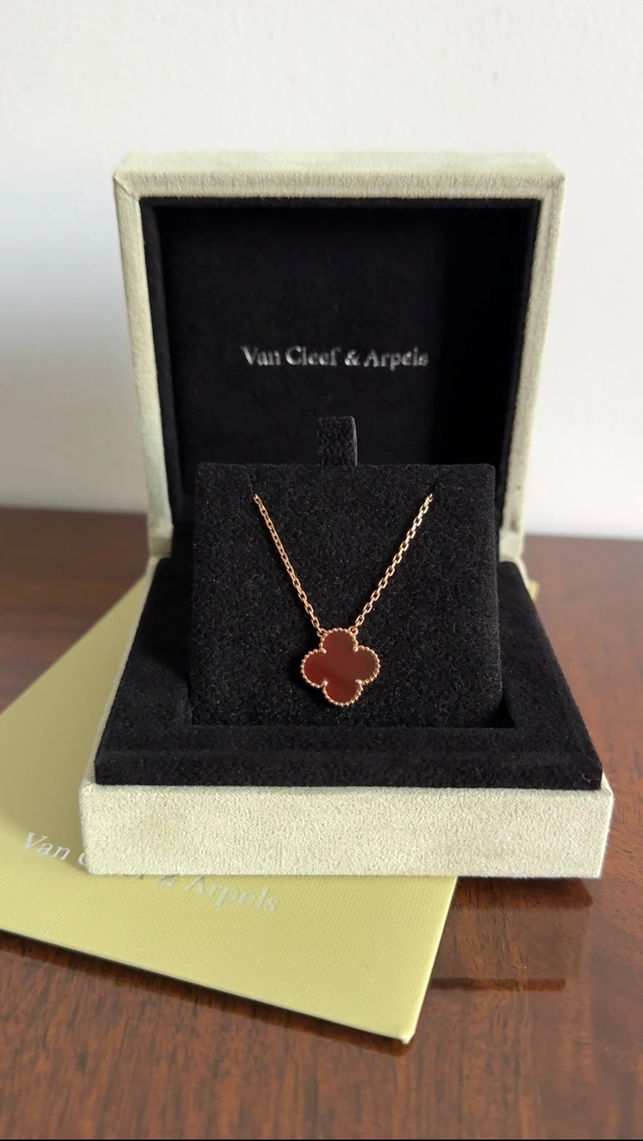 Van Cleef & Arpels 18k Rose Gold Carnelian Vintage Alhambra Pendant Necklace