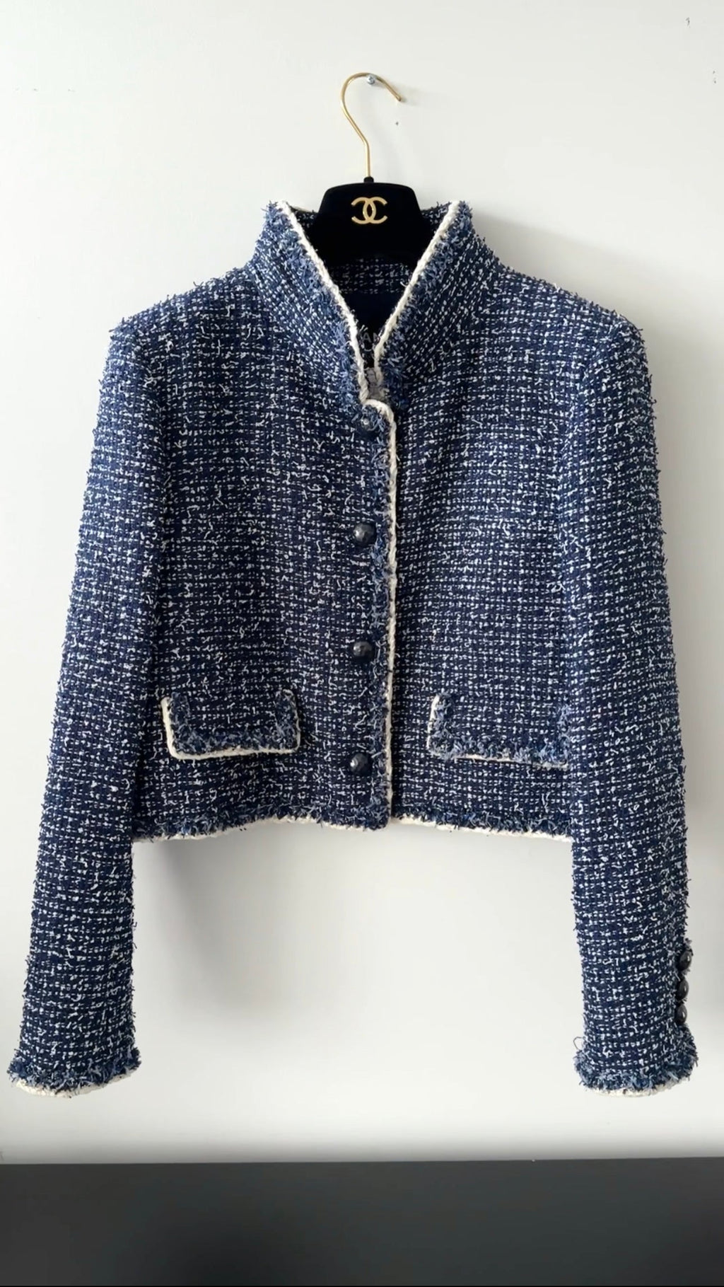 Chanel 2015 Blue and White Tweed Short Jacket - L / XL