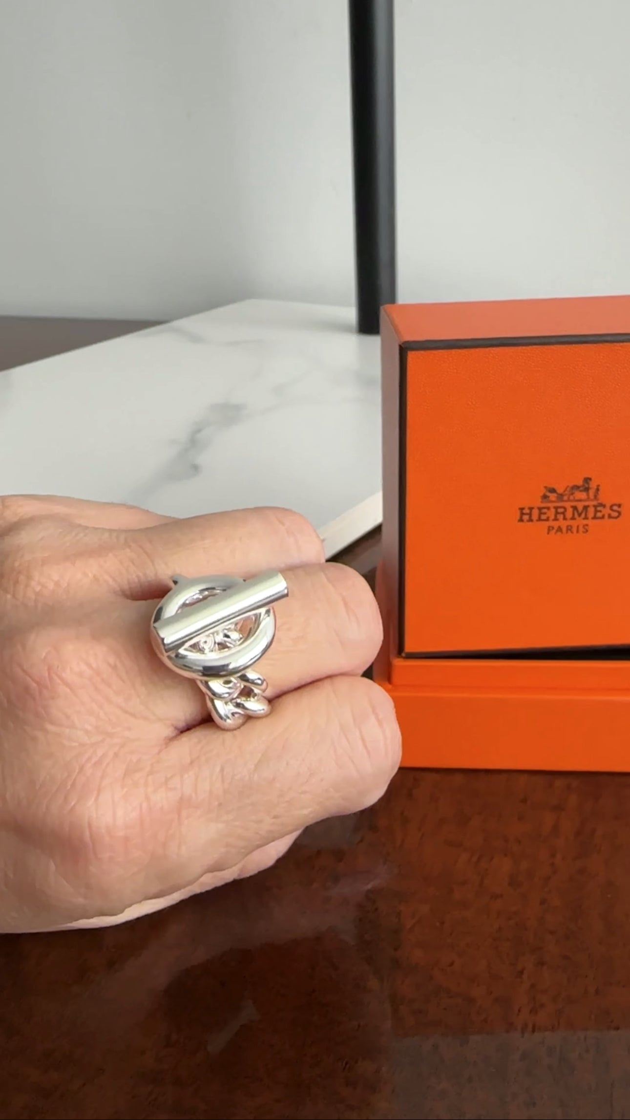 Hermes Sterling Silver Croisette Ring Large Model - Size 54 / 7