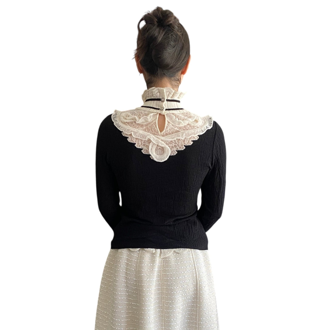 Chanel Lace Knit Ruffle Black Long Sleeve Top - 38 / 6