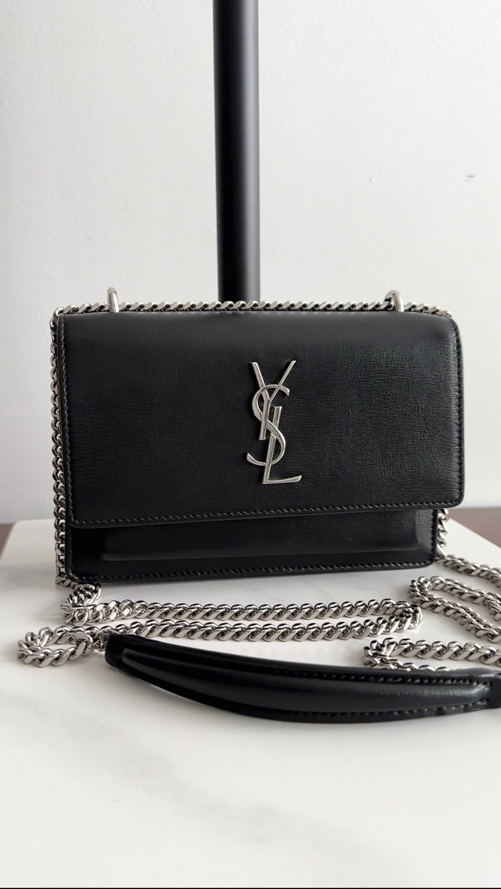 Saint Laurent Black Leather Mini Sunset Crossbody Bag
