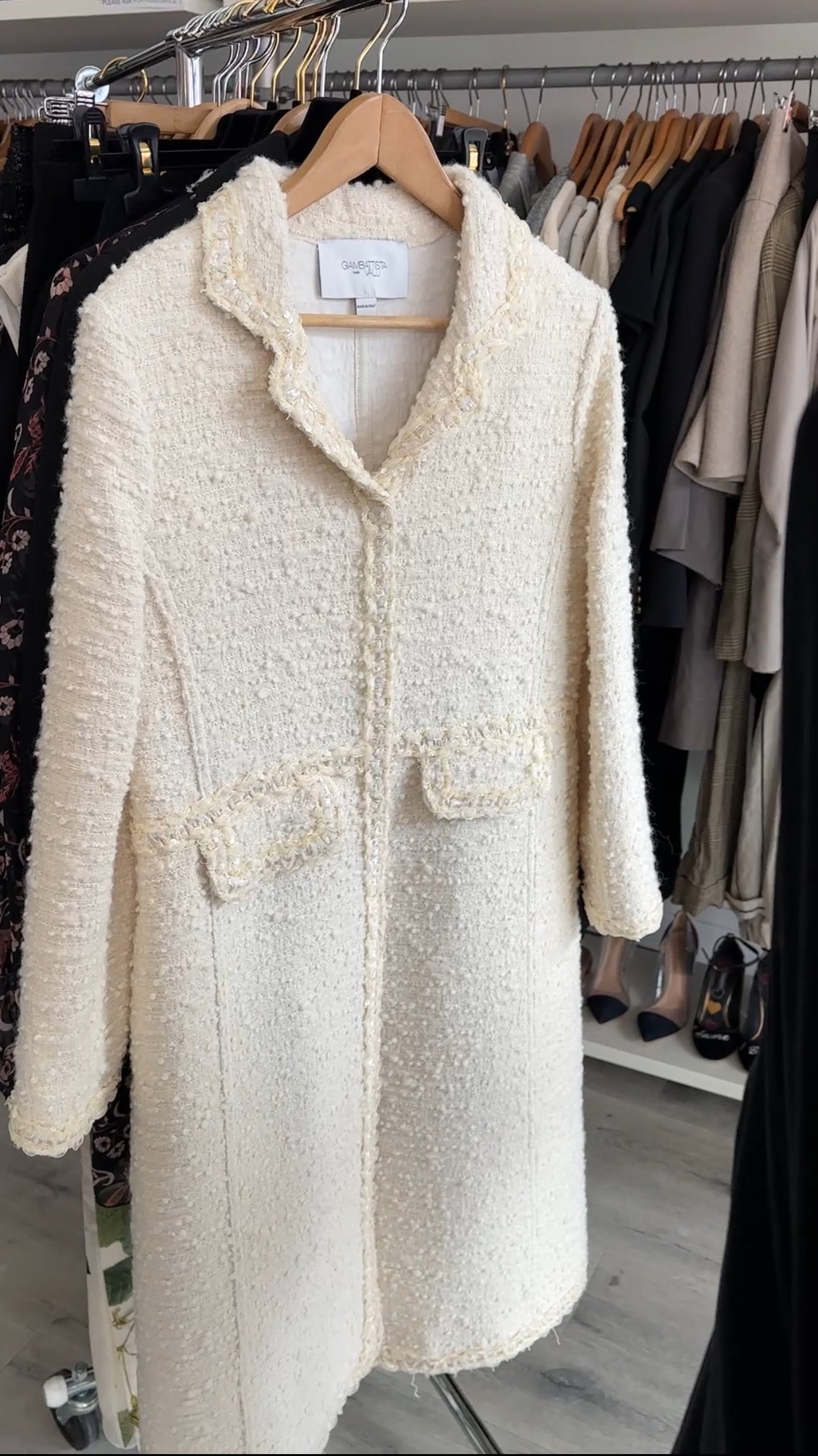 Giambattista Valli Ivory Tweed Sequin Coat - IT44 / M / 8