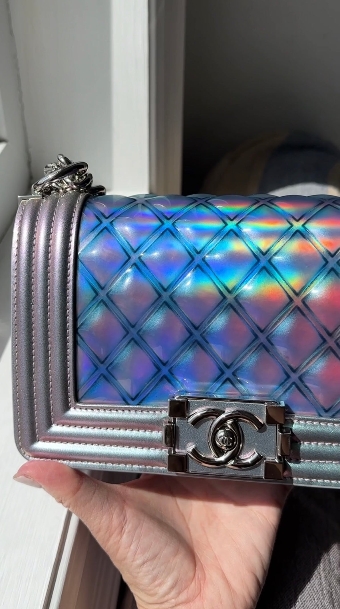 Chanel 18S Lilac Purple Holographic Mermaid Classic Small Boy Flap Bag