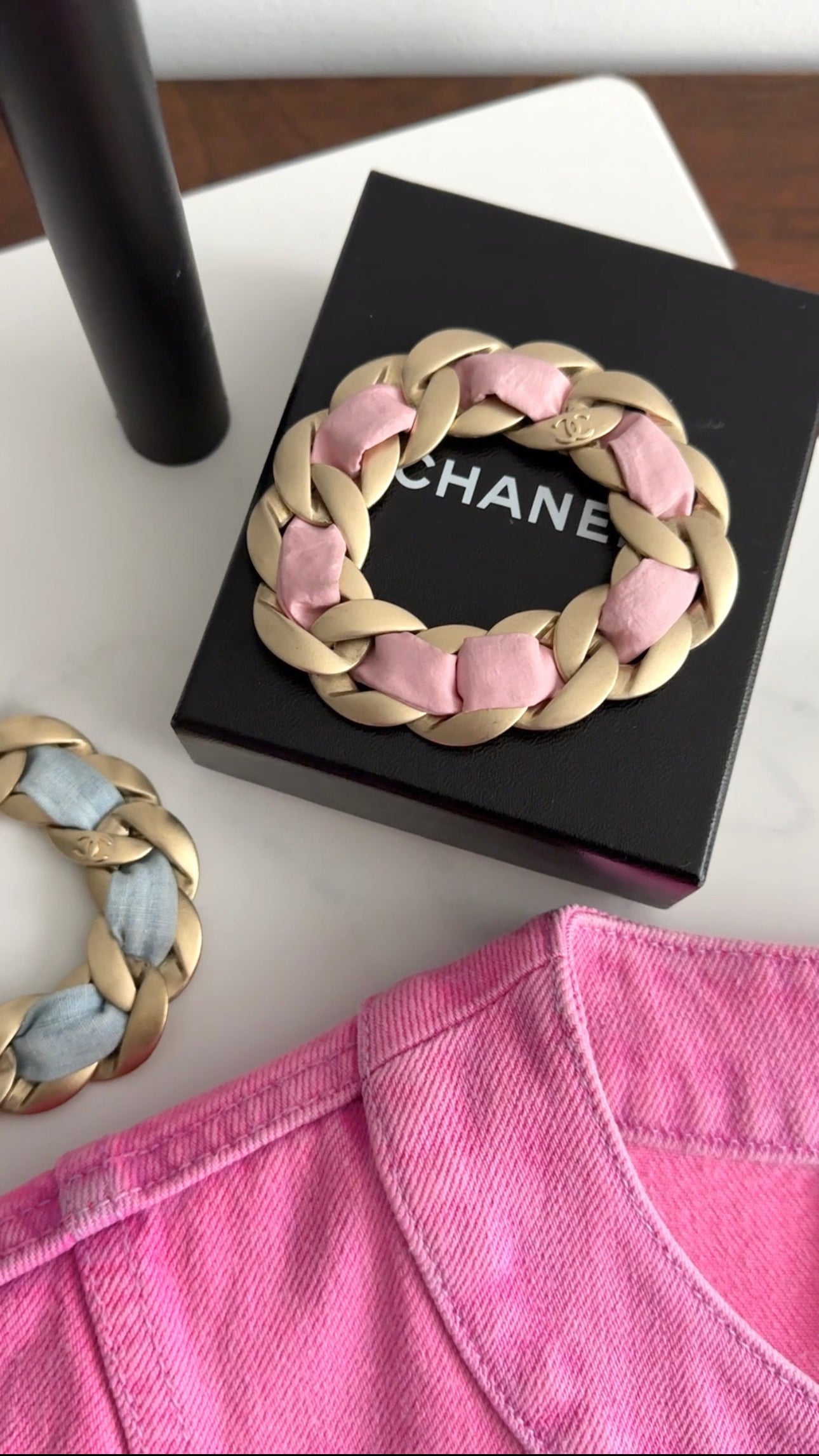 Chanel 09C Pink and Gold Chain Bracelet