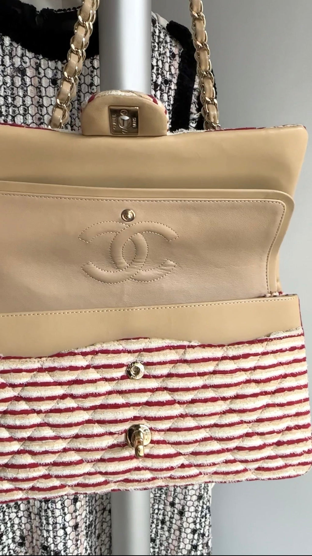 Chanel Fabric Stripe Coco Sailor Medium Classic Double Flap Bag