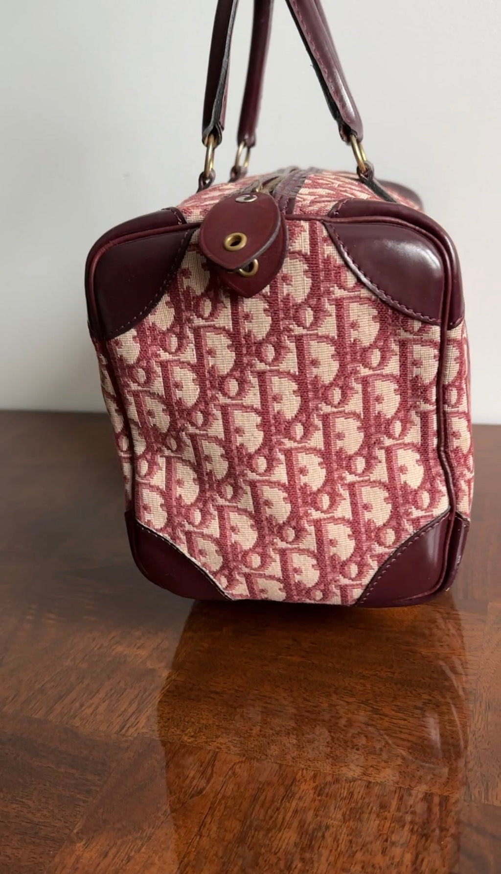 Christian Dior Burgundy Oblique Logo Boston Bag
