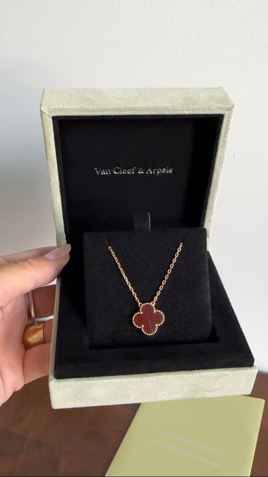 Van Cleef & Arpels 18k Rose Gold Carnelian Vintage Alhambra Pendant Necklace