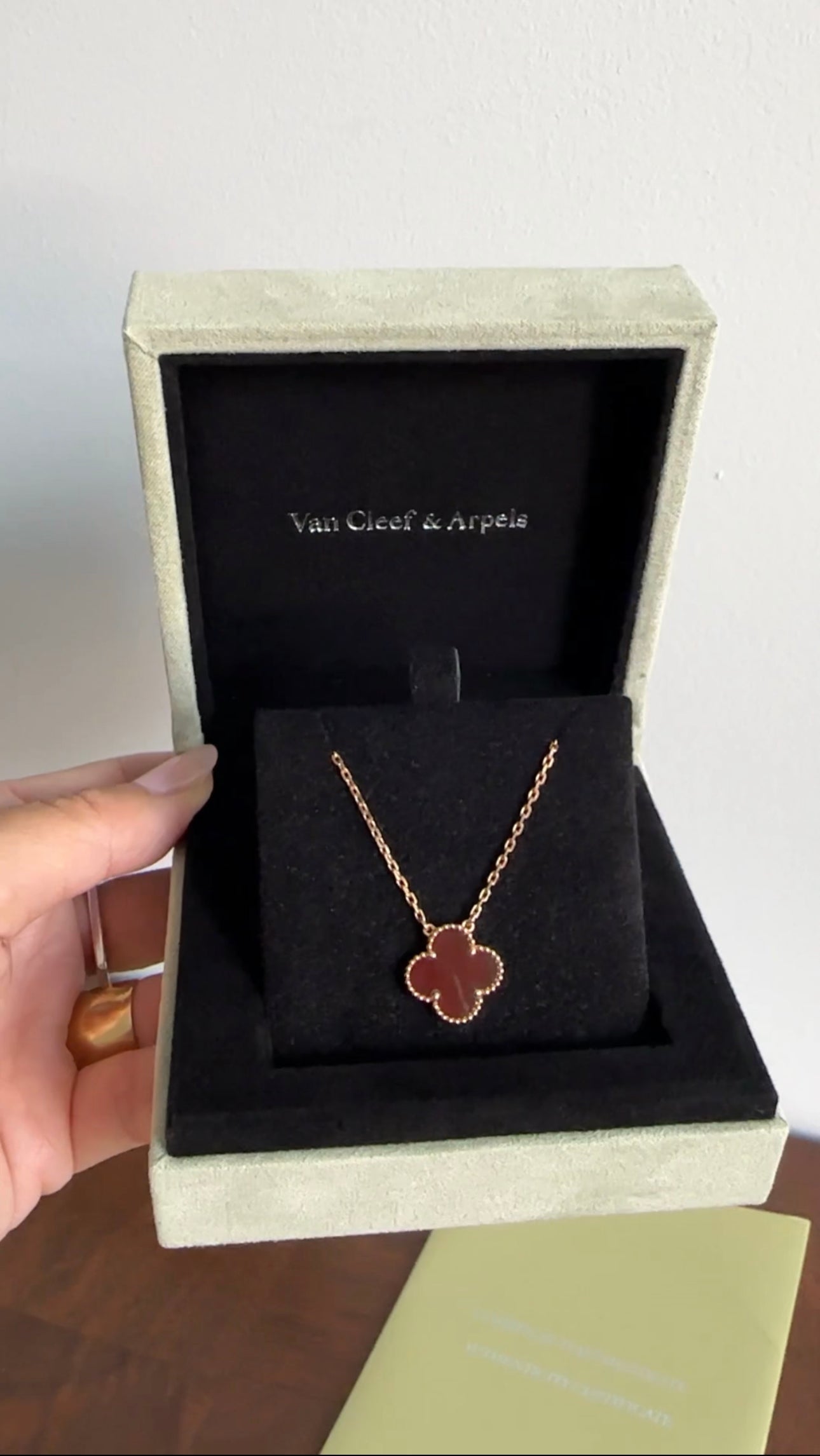 Van Cleef & Arpels 18k Rose Gold Carnelian Vintage Alhambra Pendant Necklace