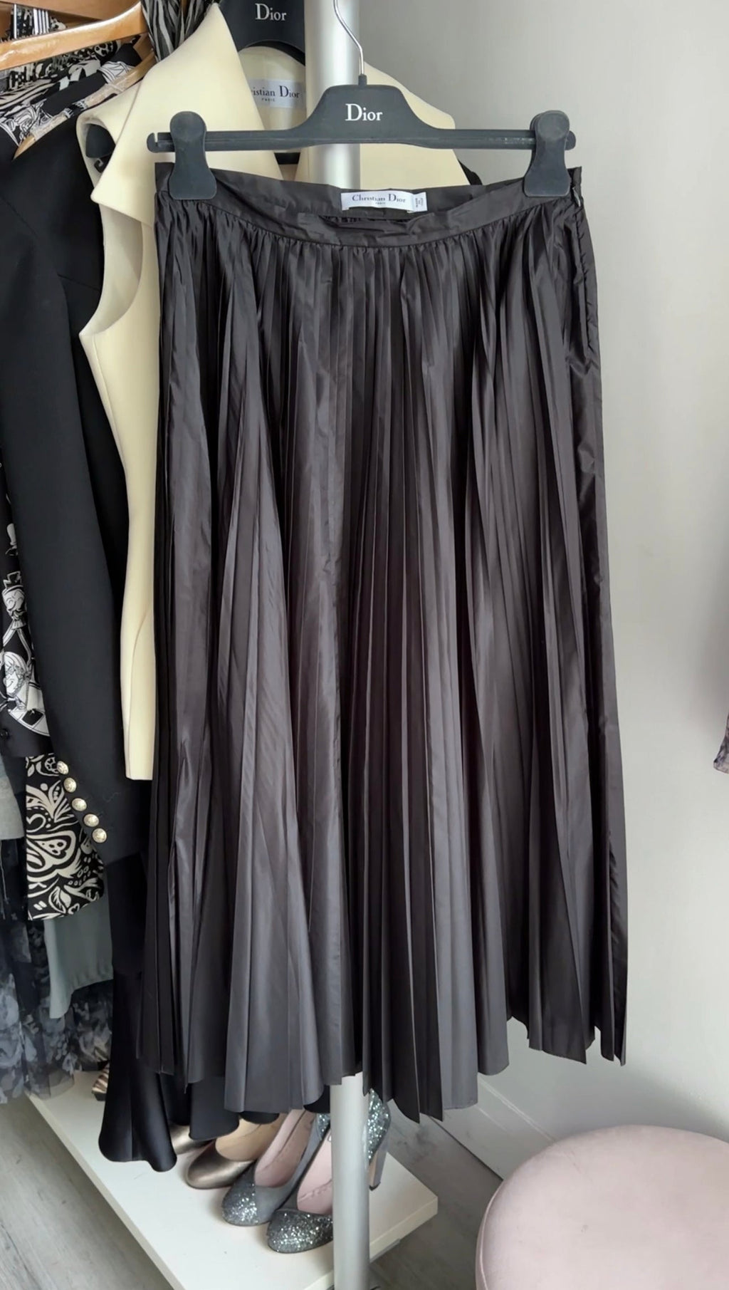 Christian Dior Black Silk Pleat Long Skirt - 28" waist