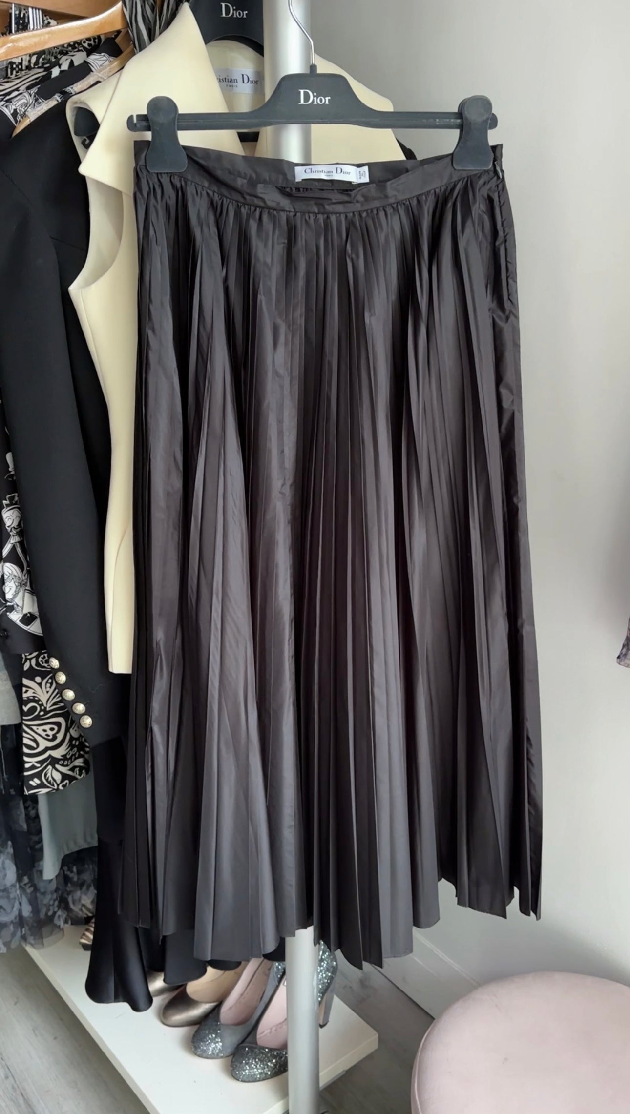 Christian Dior Black Silk Pleat Long Skirt - 28" waist