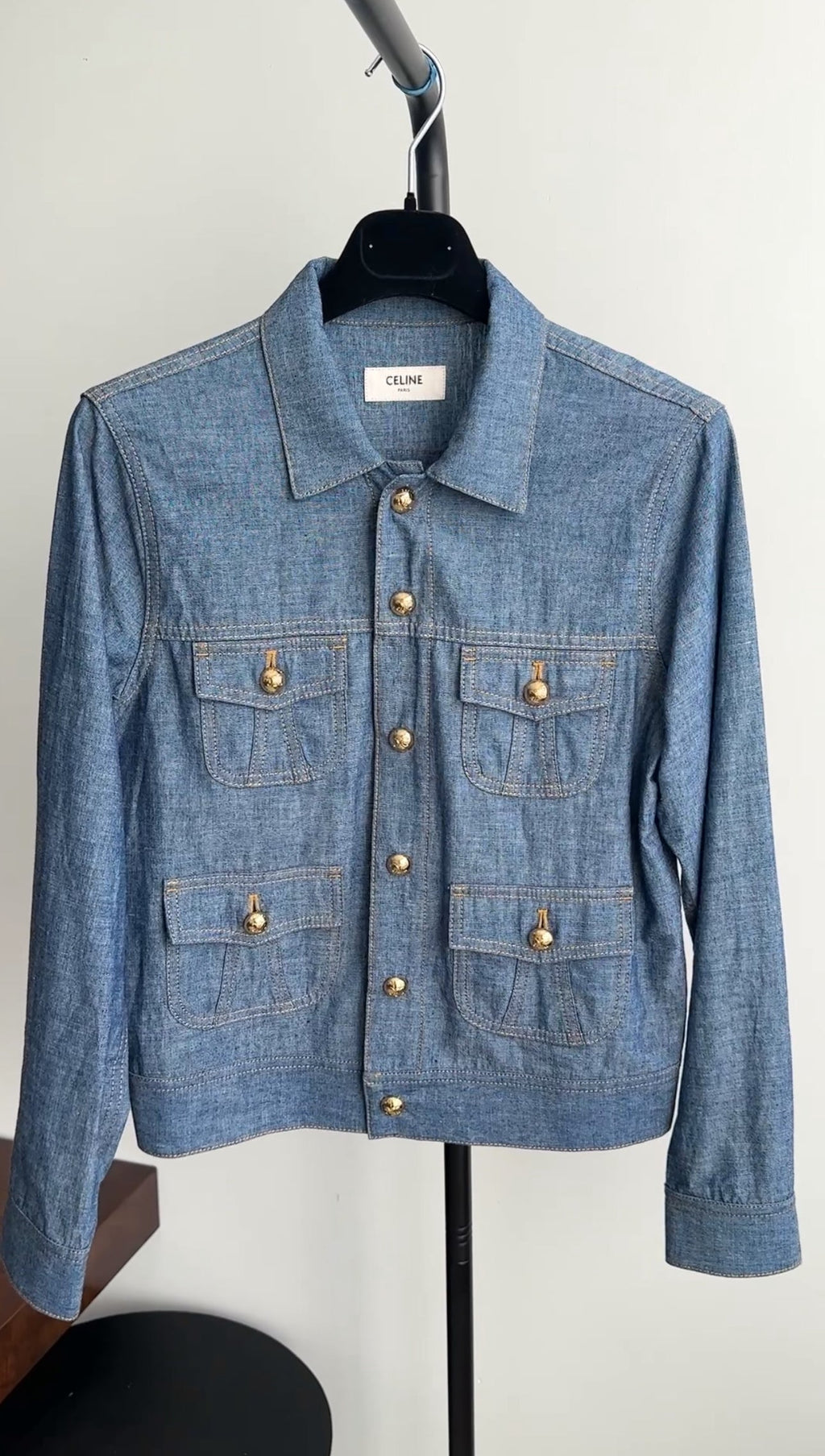 Celine Blue Denim Trucker Jacket Lightweight Shirting - M