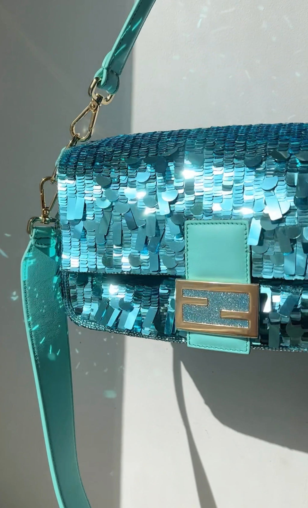 Fendi Turquoise Sequin Baguette 25th Anniversary