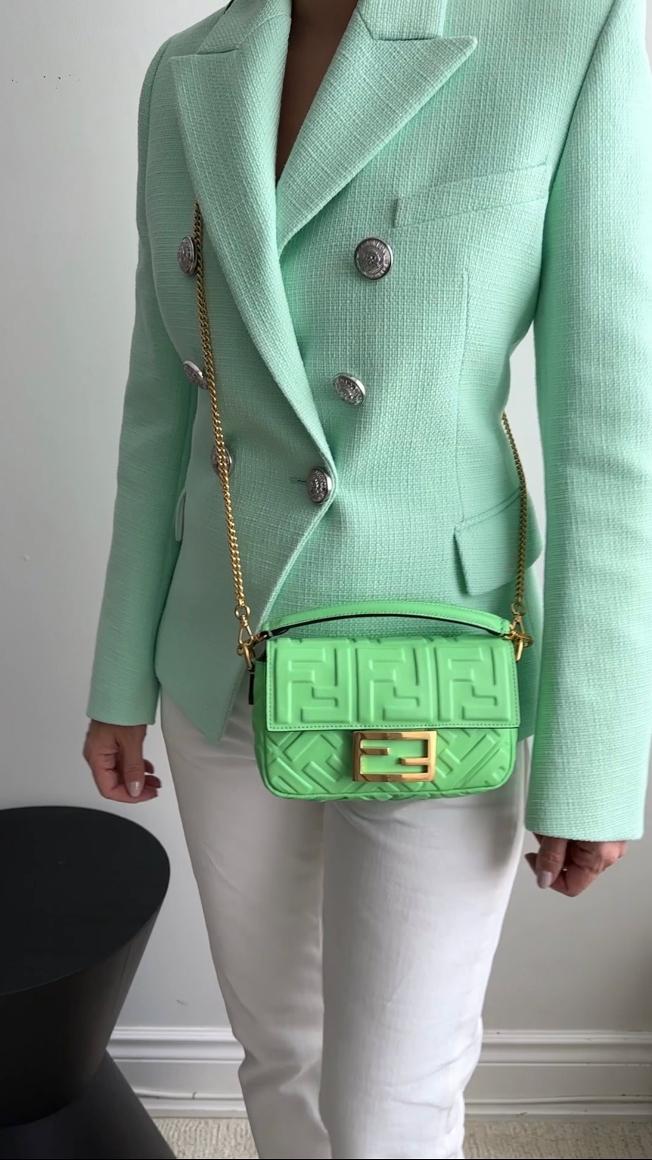 Balmain Mint Green Linen Blend Blazer with Silver Buttons - USA 12