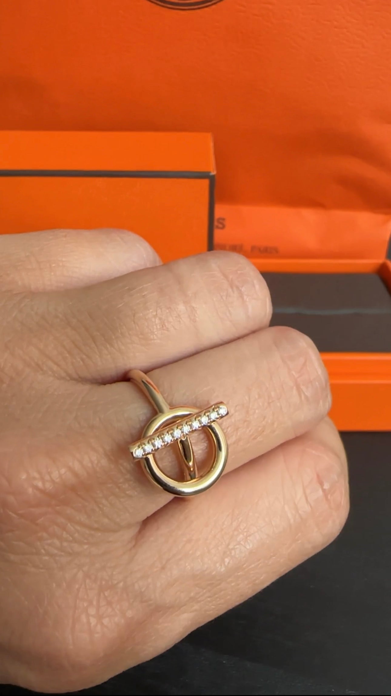 Hermes 18k Rose Gold and Diamond Echappee Ring Small Model - 6.5