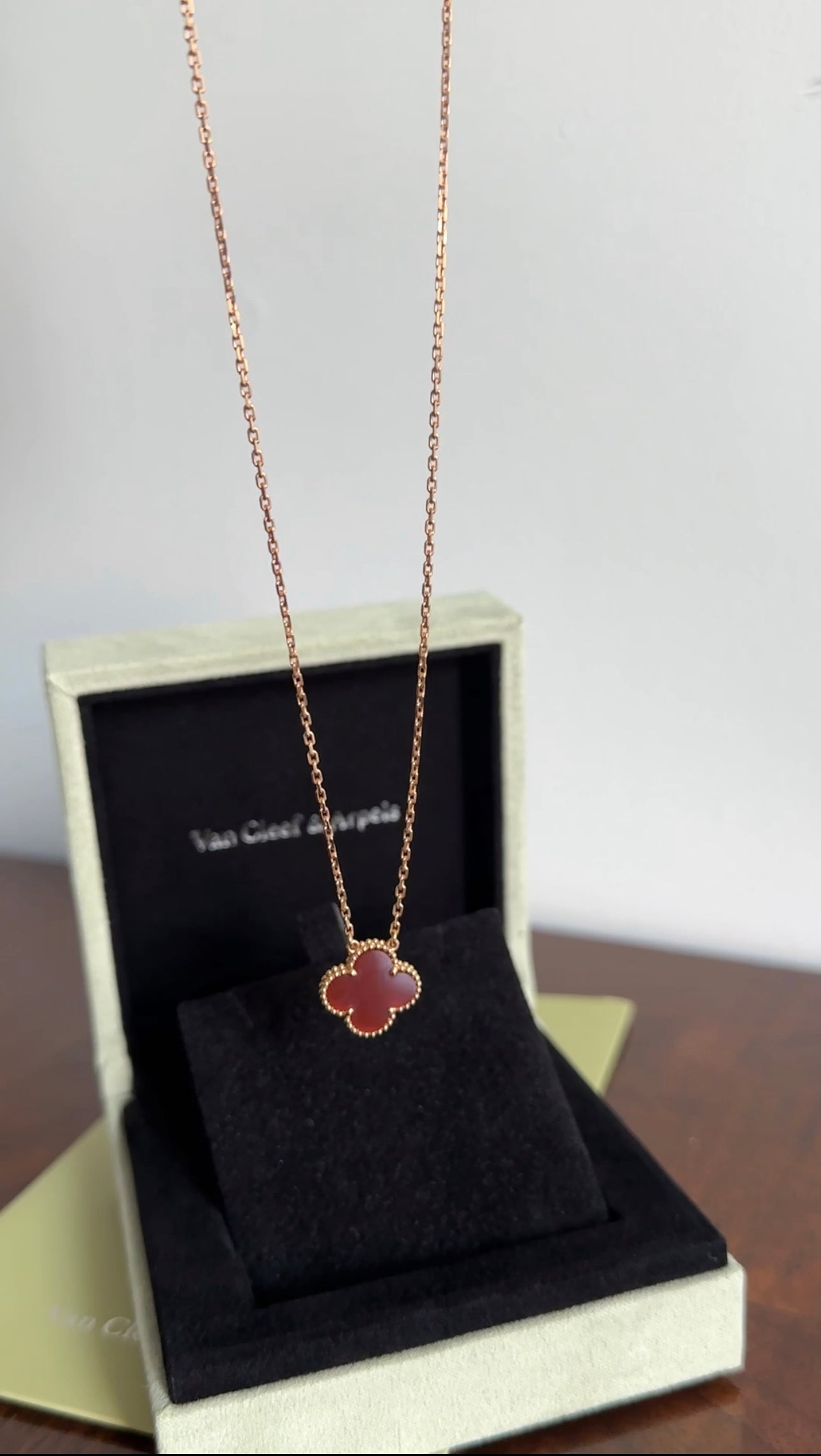 Van Cleef & Arpels 18k Rose Gold Carnelian Vintage Alhambra Pendant Necklace