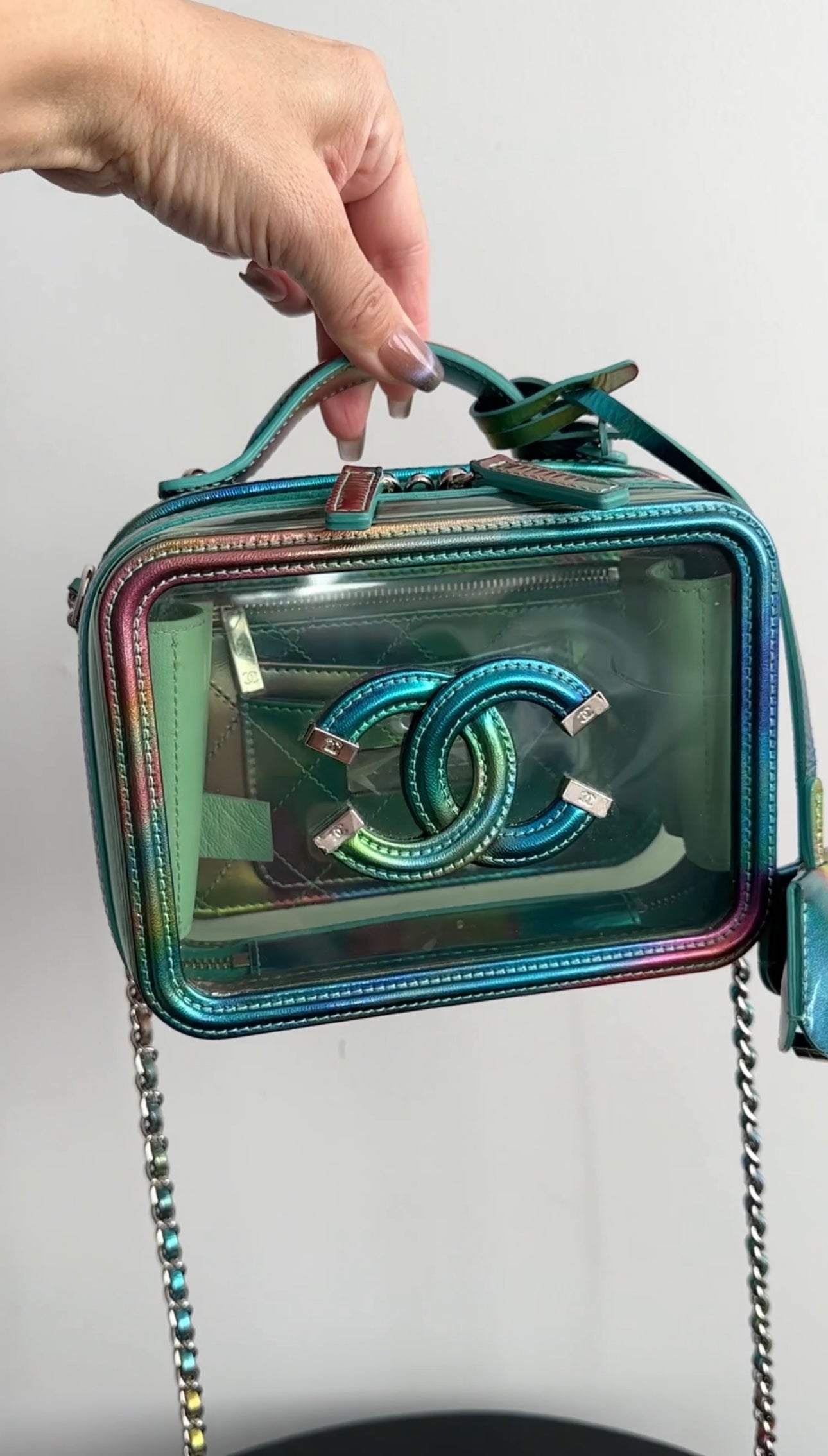 Chanel 20C Iridescent Rainbow Filigree Clear PVC CC Vanity Case