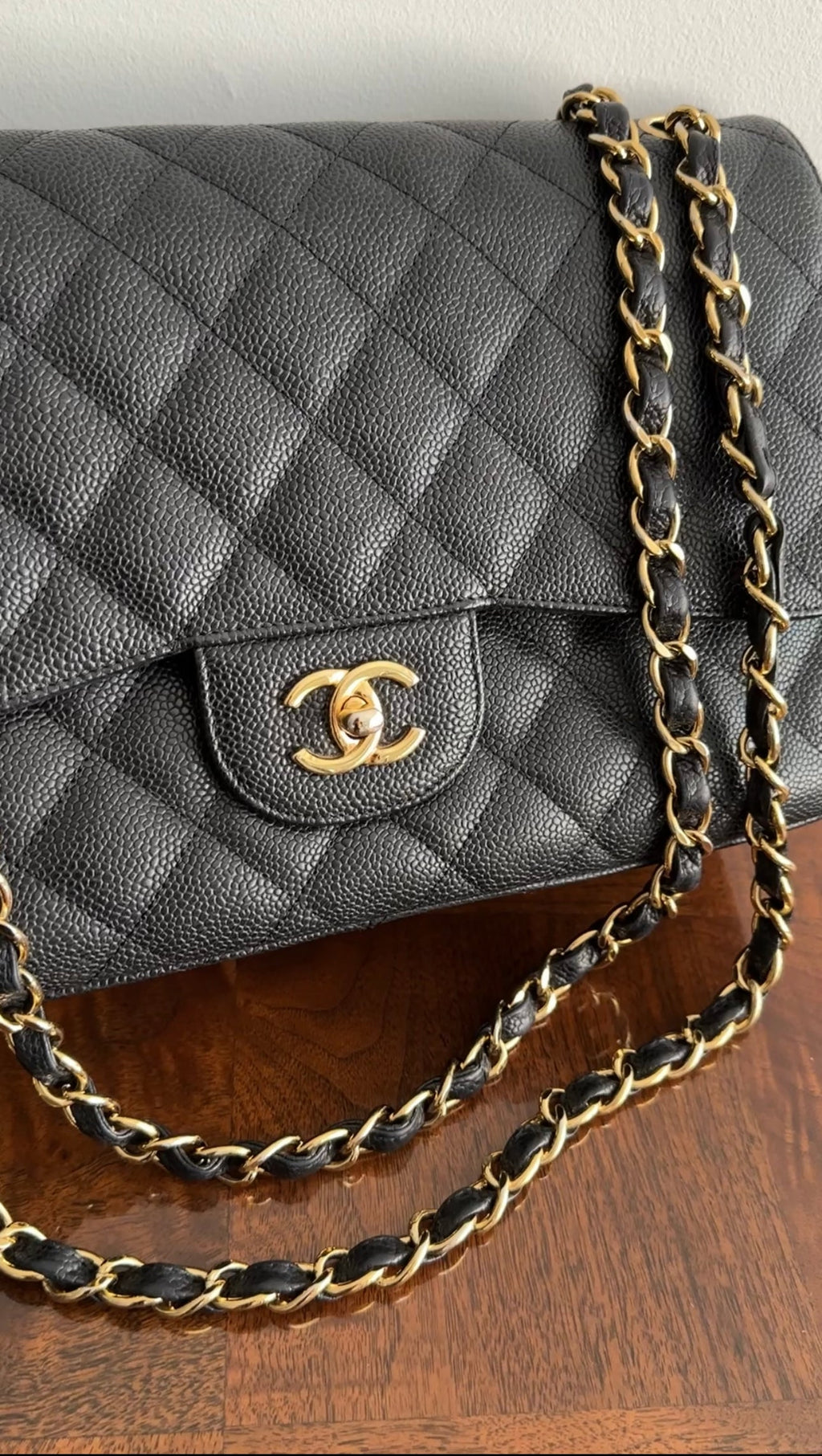 Chanel Black Caviar Jumbo Double Classic Flap Bag