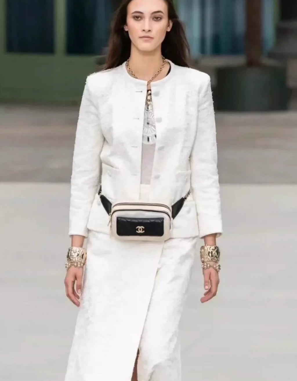 CHANEL 21C White Lace Suit Jacket + Skirt