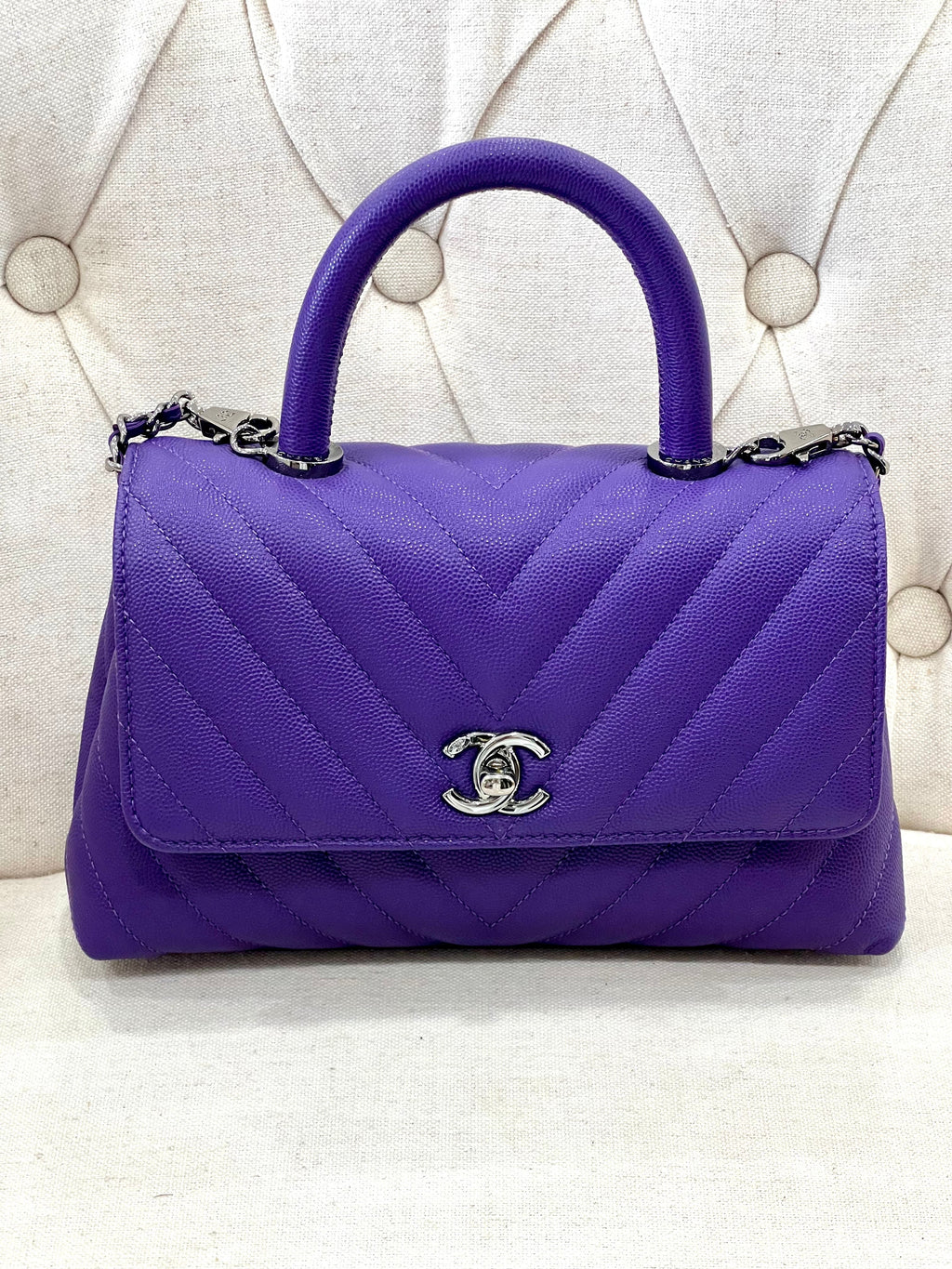 CHANEL MINI COCO HANDLE CHEVRON QUILTED CAVIAR LEATHER BAG