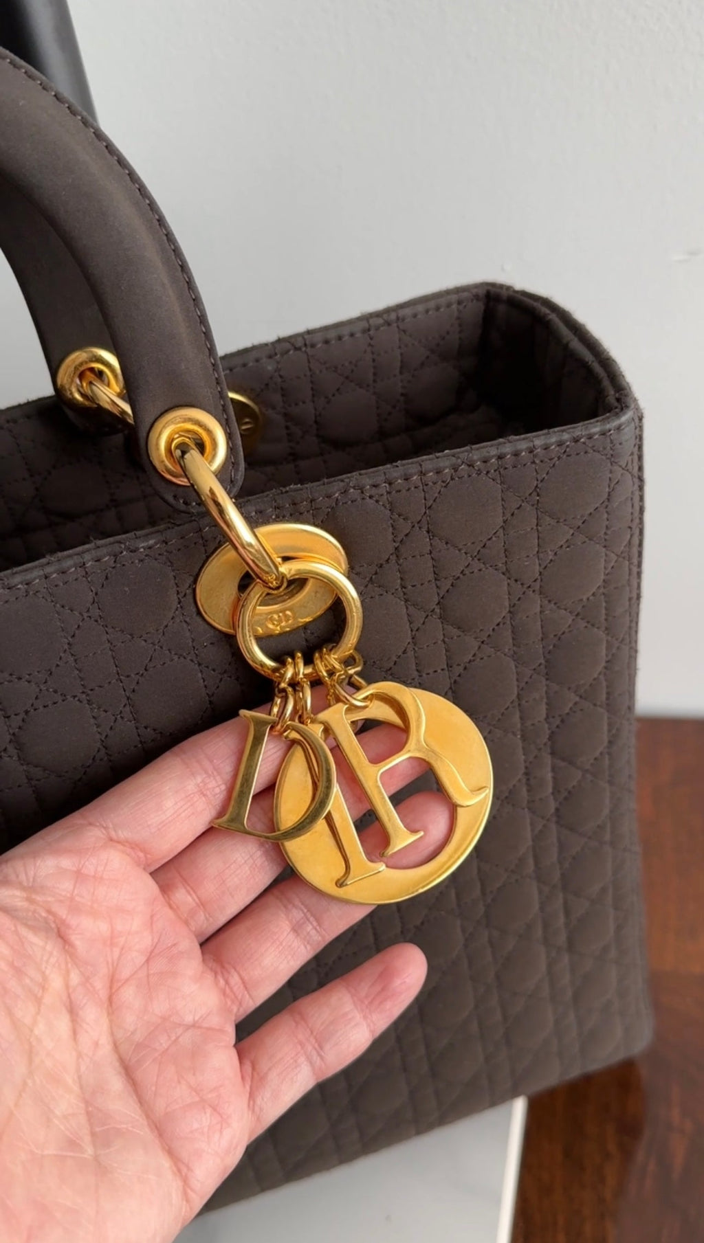 Christian Dior Vintage Lady Dior Brown Nylon Bag