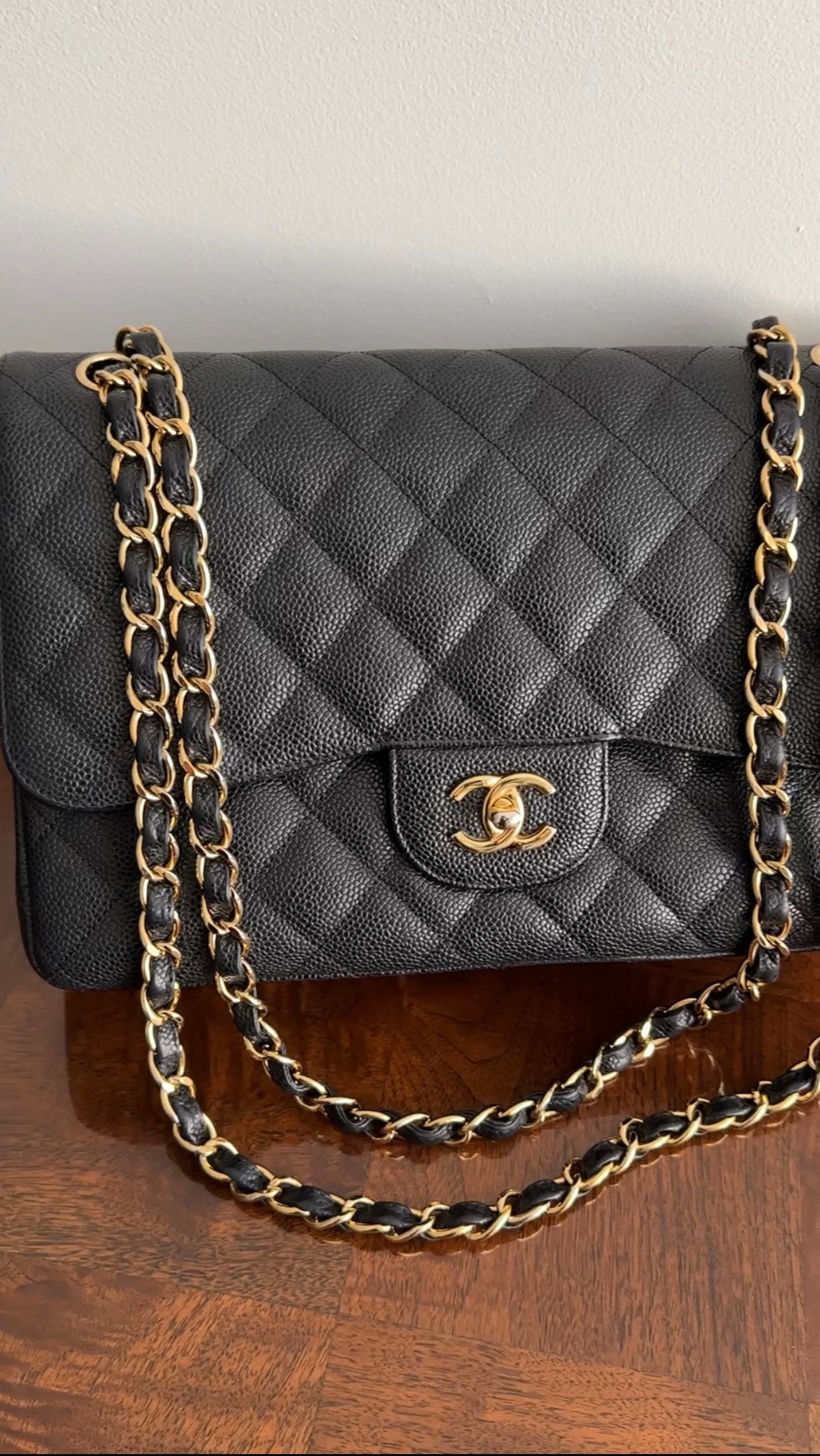 Chanel Black Caviar Jumbo Double Classic Flap Bag