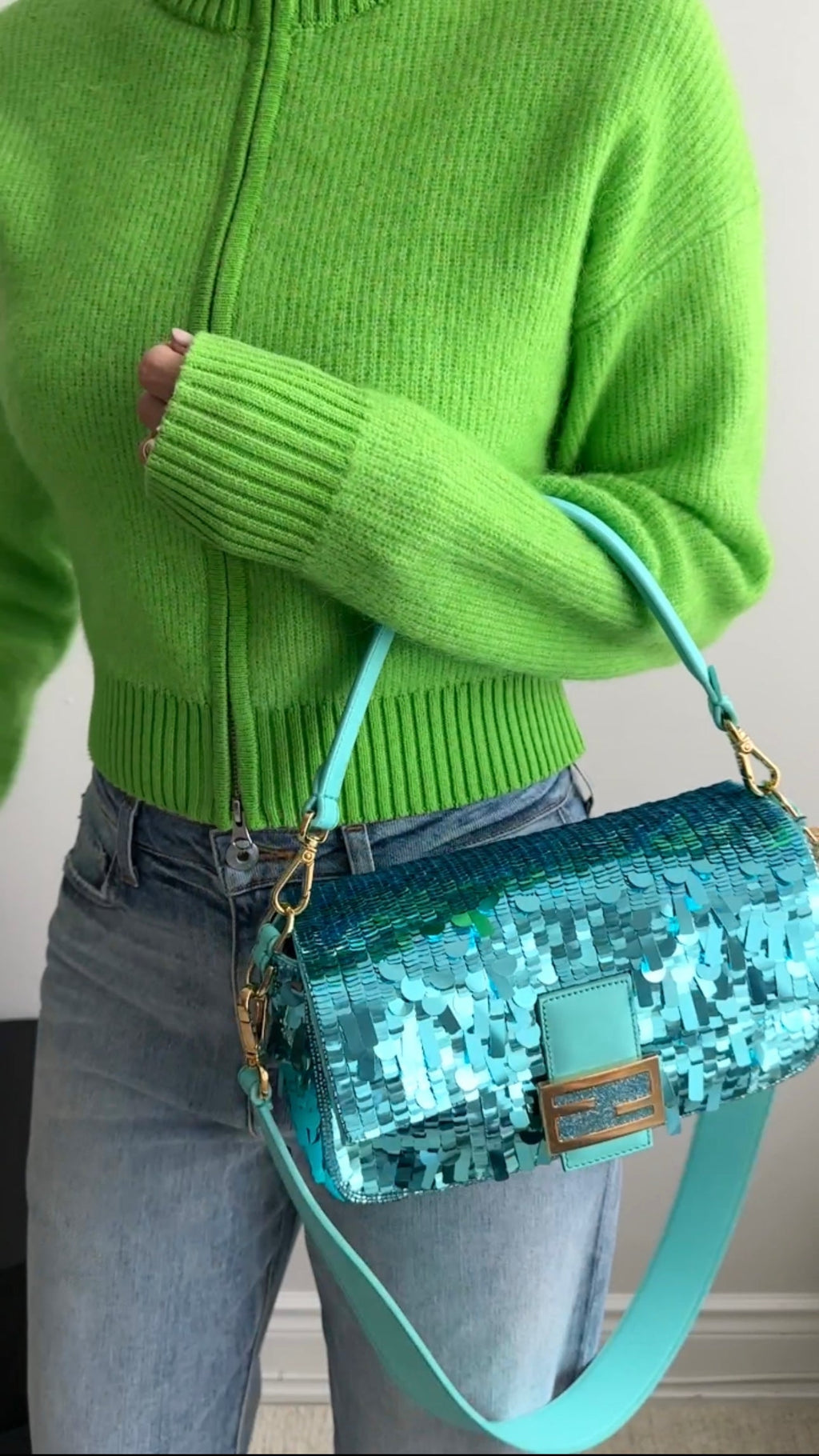 Fendi Turquoise Sequin Baguette 25th Anniversary