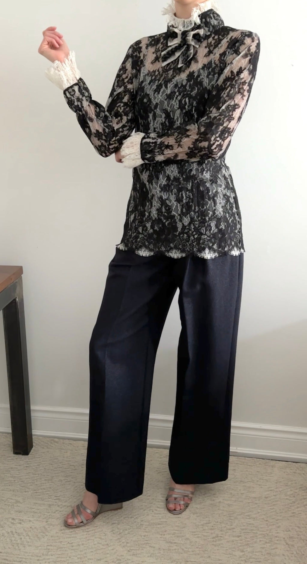 Chanel Pre-Fall 2015 Runway Black and White Lace Blouse - FR38 / S